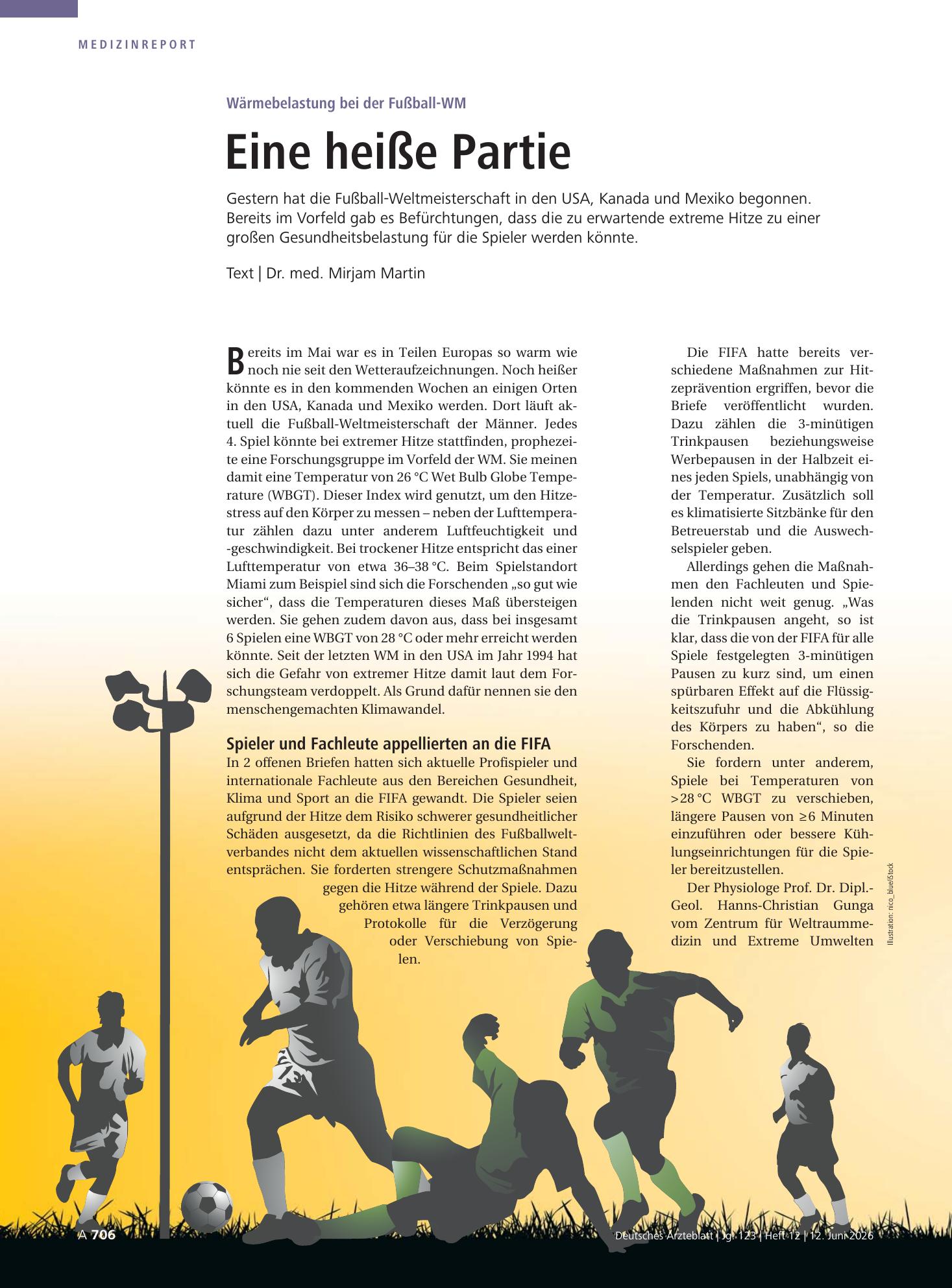 Vorschauseite 1: Wärmebelastung bei der Fußball-WM: Eine heiße Partie – Deutsches Ärzteblatt