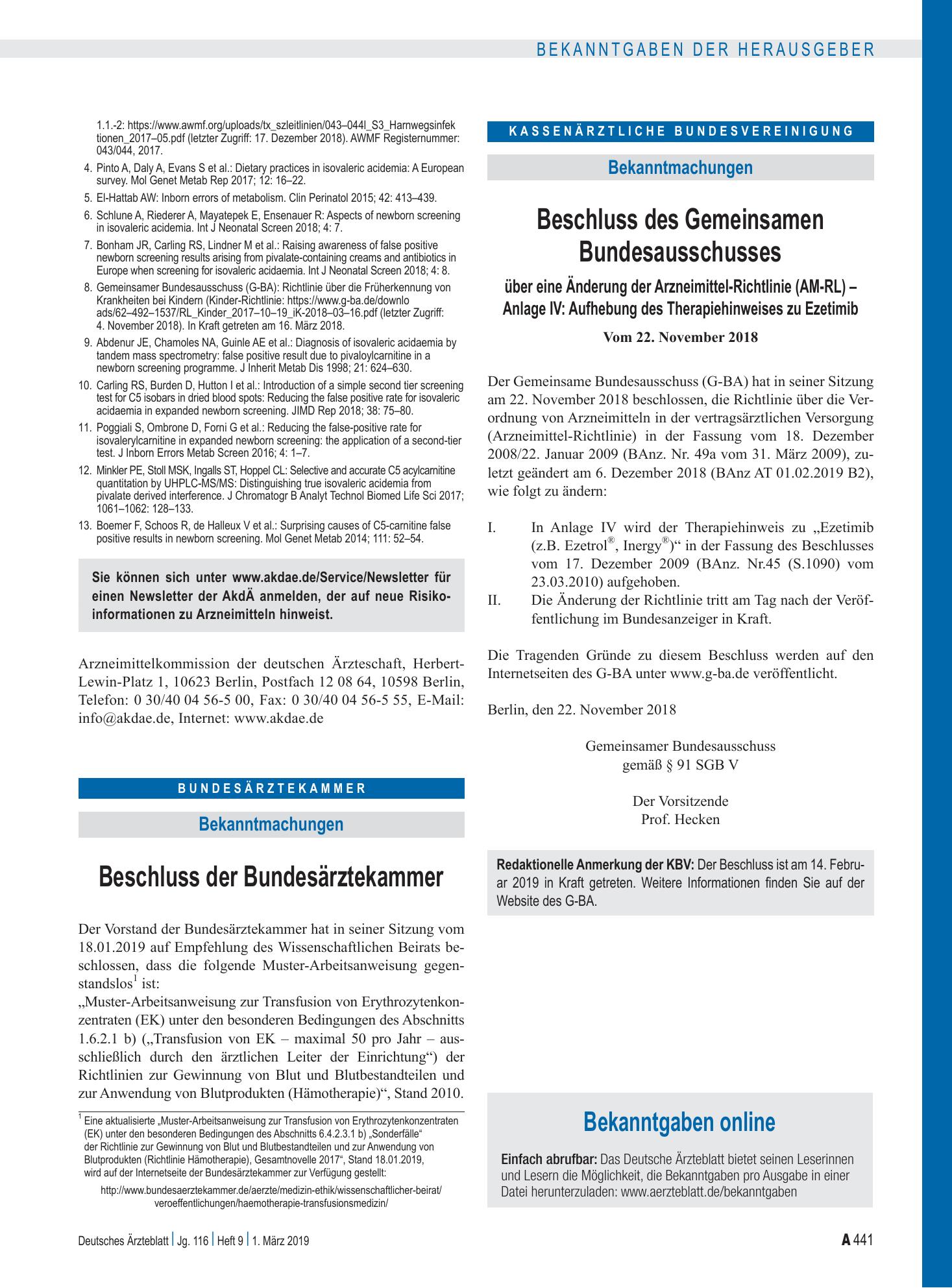 Vorschauseite 1: Bekanntgaben online – Deutsches Ärzteblatt