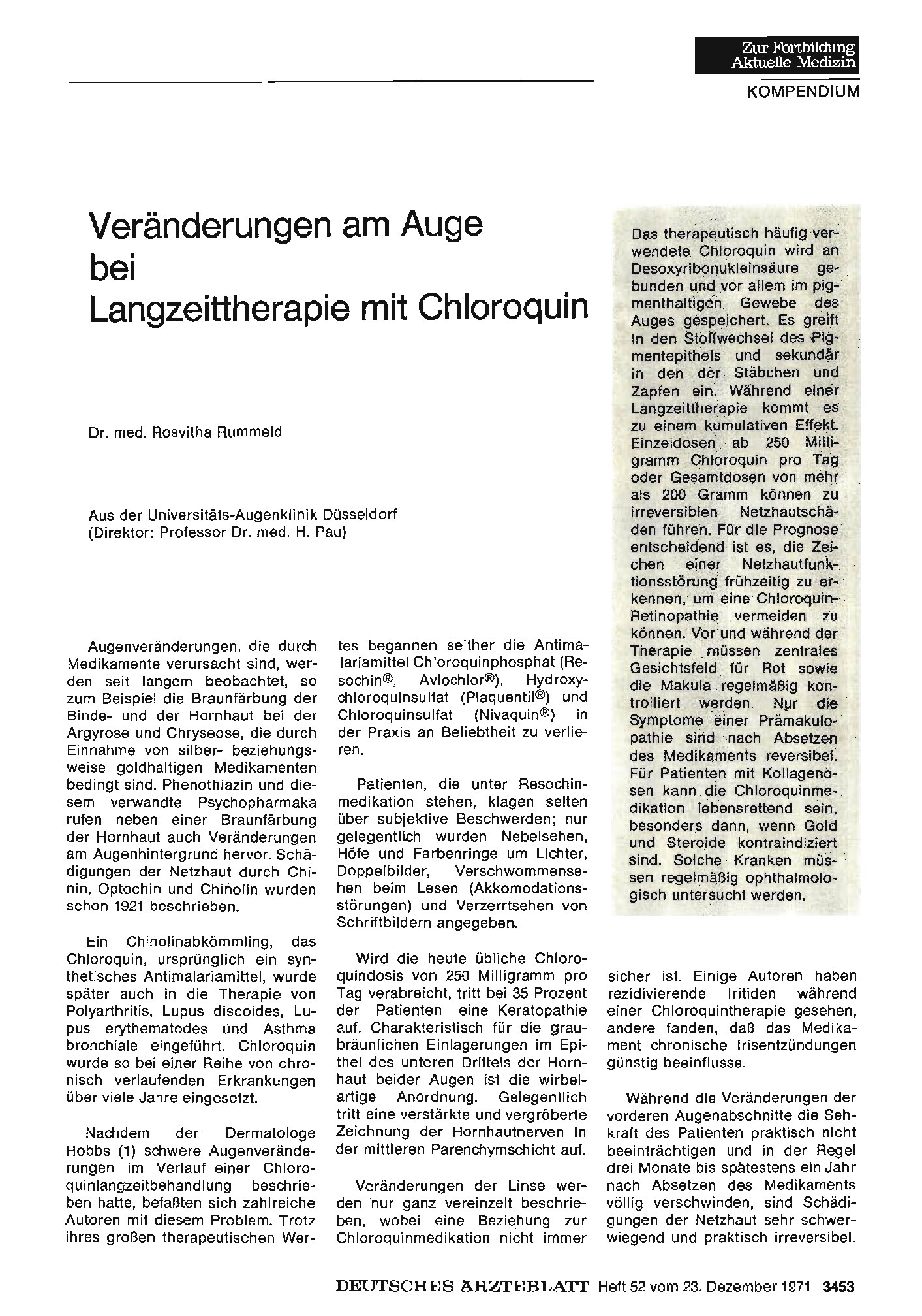 Vorschauseite 1: Veränderungen am Auge bei Langzeittherapie mit Chloroquin