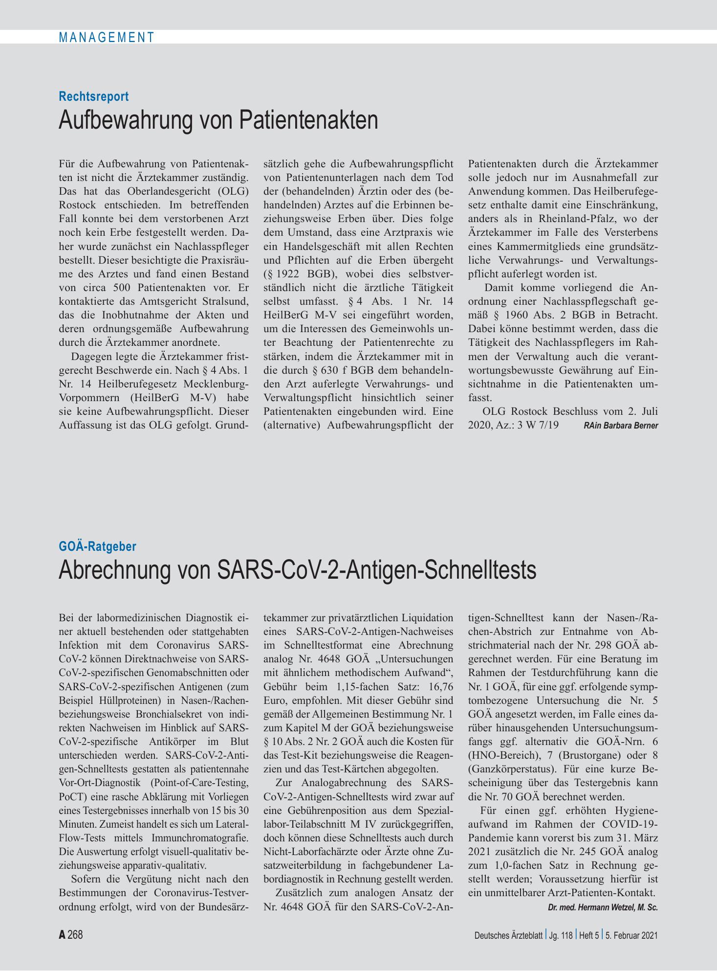 Vorschauseite 1: Rechtsreport: Aufbewahrung von Patientenakten – Deutsches Ärzteblatt