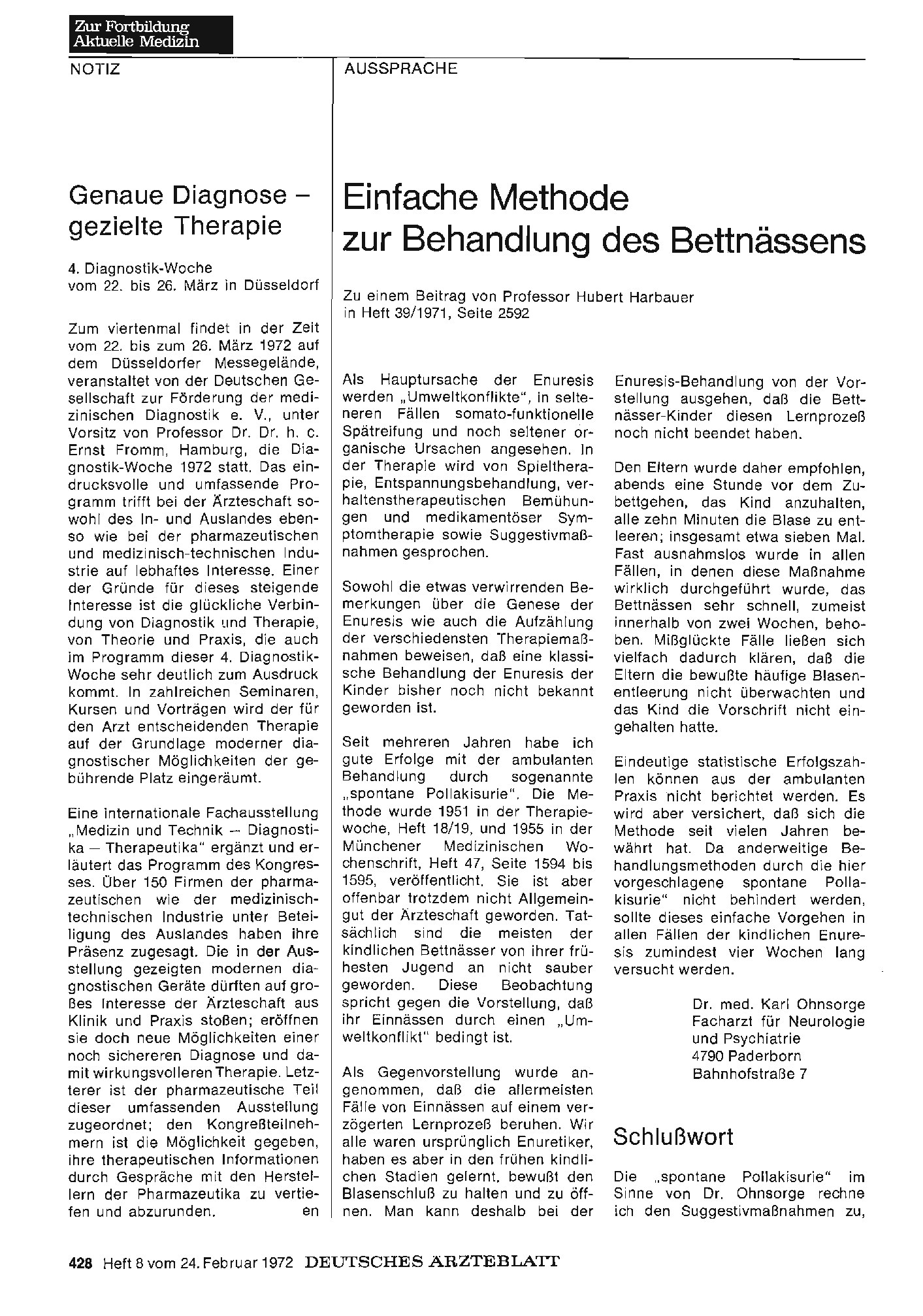 Vorschauseite 1: Genaue Diagnose — gezielte Therapie 4. Diagnostik-Woche vom 22. bis 26. März in Düsseldorf