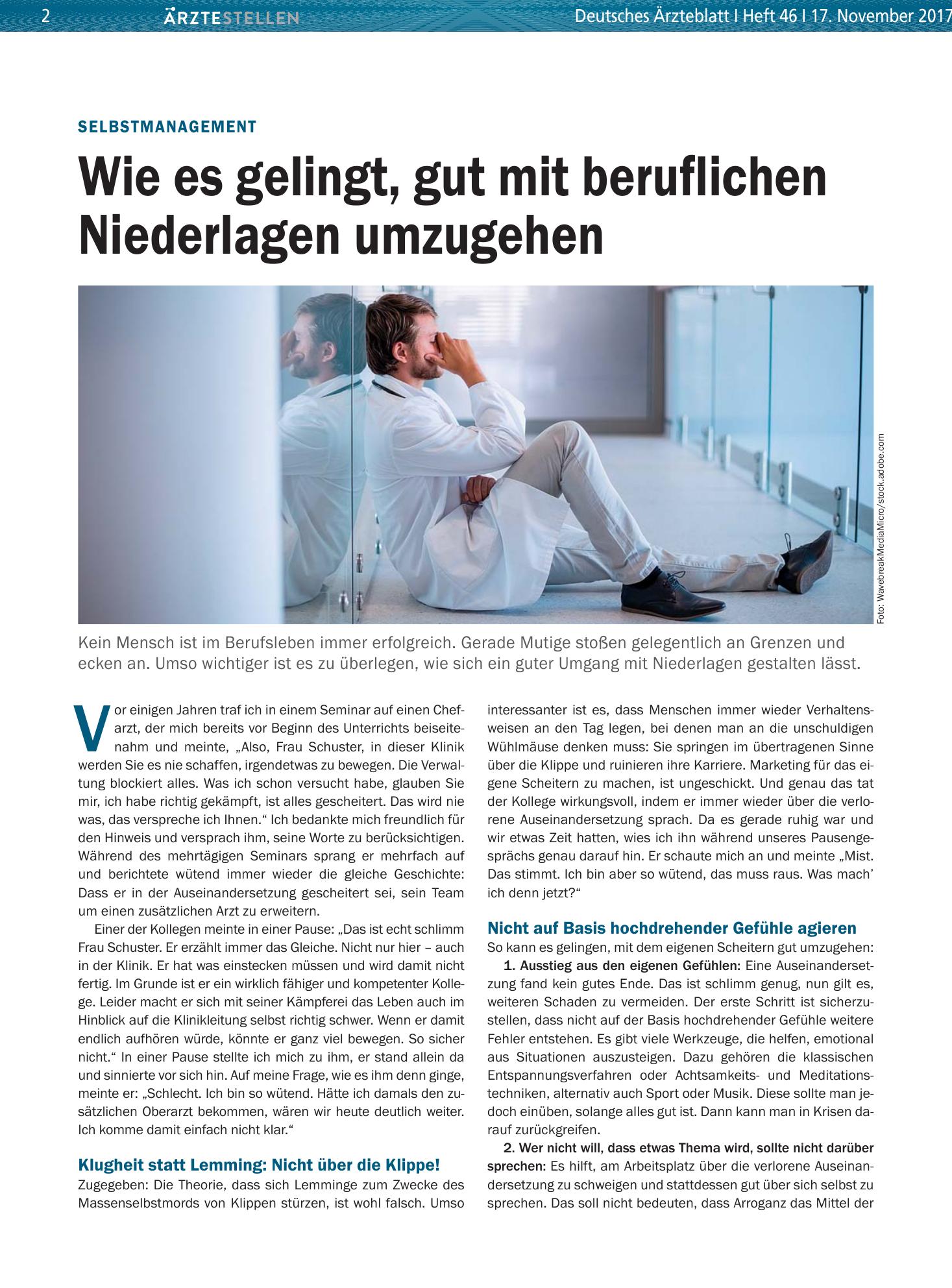 Vorschauseite 1: Selbstmanagement: Wie es gelingt, gut mit beruflichen Niederlagen umzugehen – Deutsches Ärzteblatt