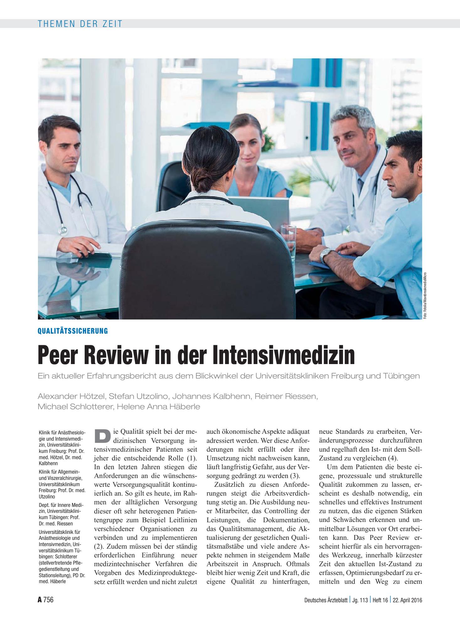 Vorschauseite 1: Qualitätssicherung: Peer Review in der Intensivmedizin – Deutsches Ärzteblatt