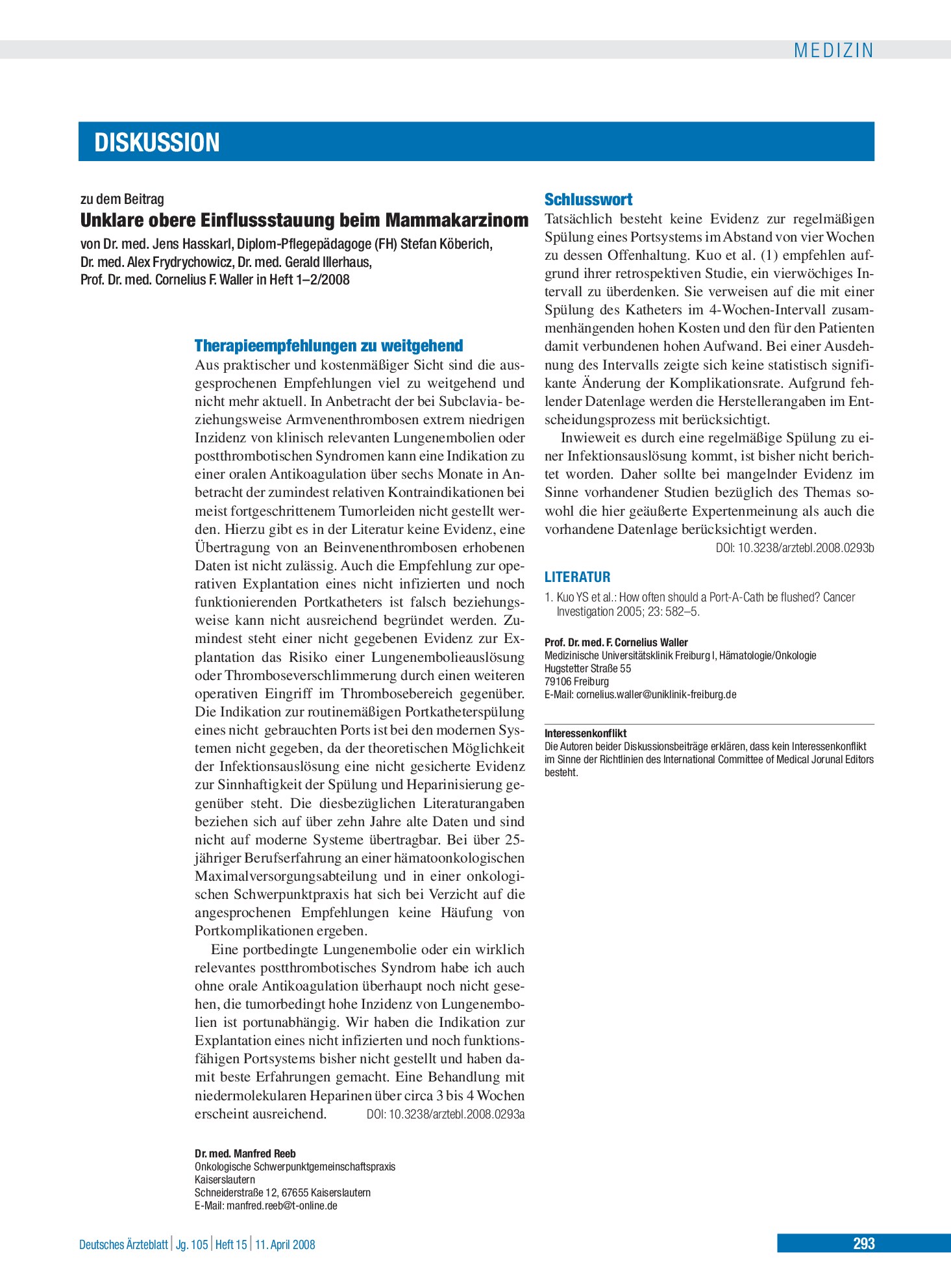 Vorschauseite 1: Unklare obere Einflussstauung beim Mammakarzinom: Therapieempfehlungen zu weitgehend – Deutsches Ärzteblatt