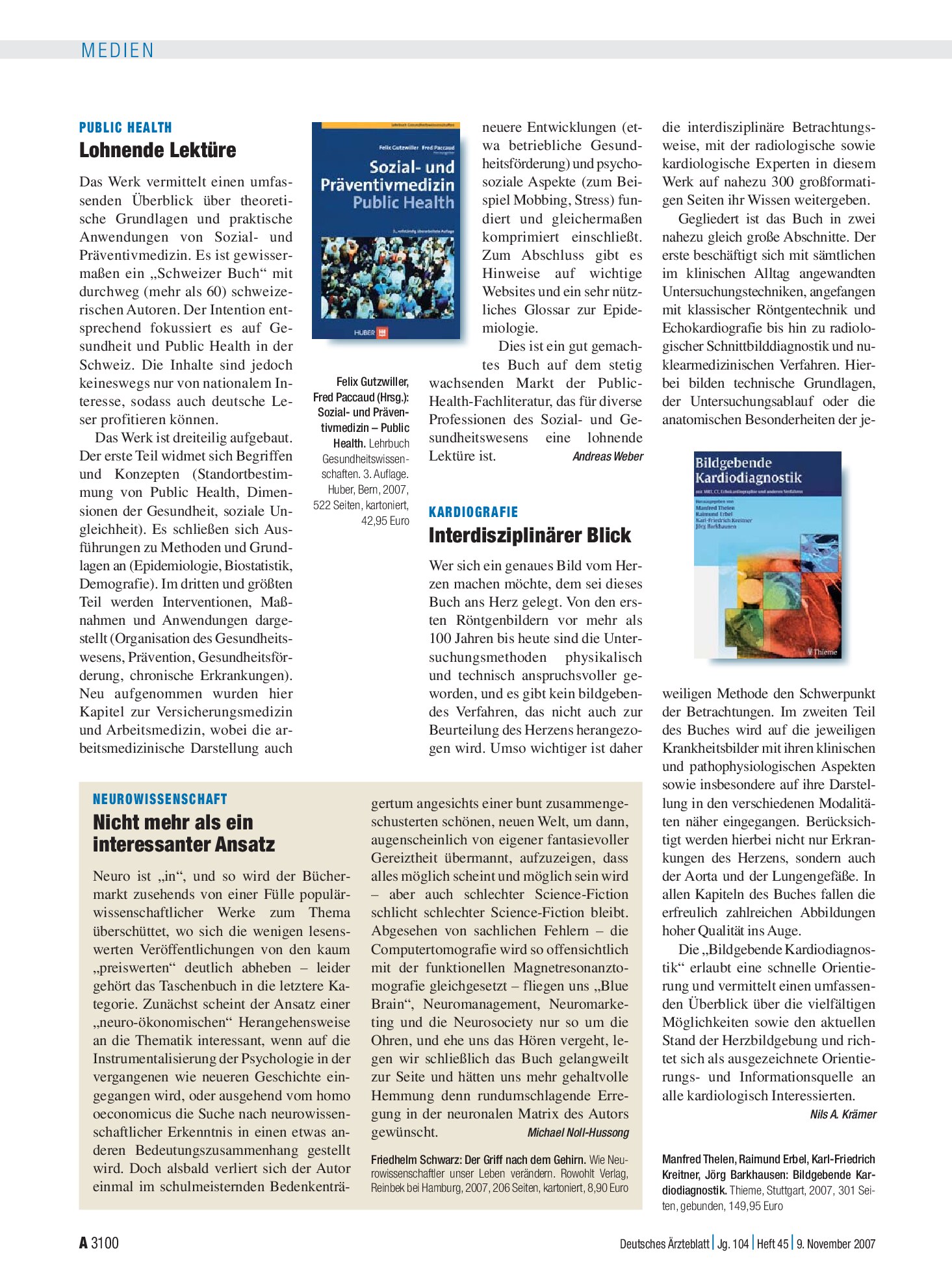 Vorschauseite 1: Der Griff nach dem Gehirn. Wie Neurowissenschaftler unser Leben verändern – Deutsches Ärzteblatt