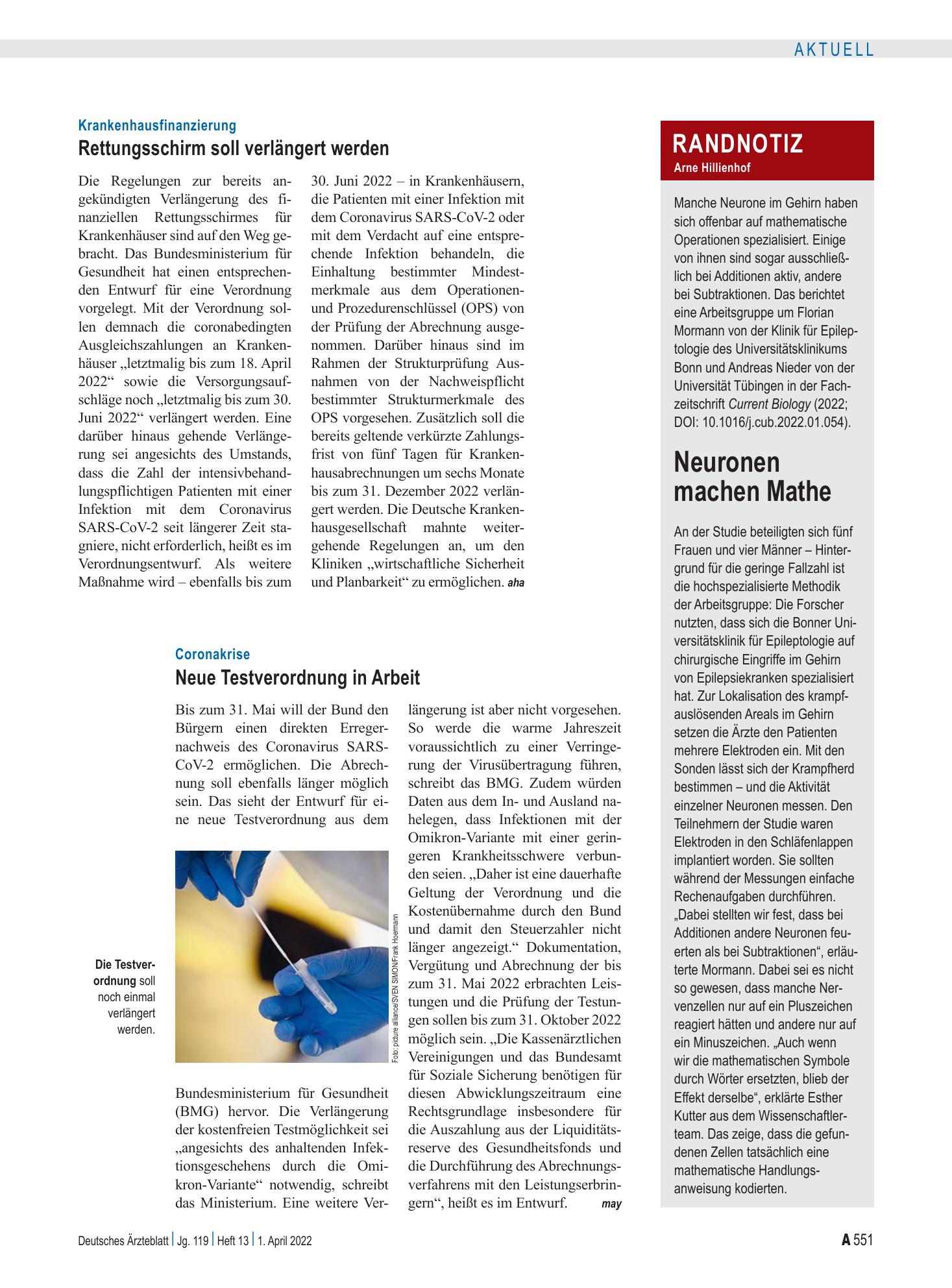 Vorschauseite 1: Randnotiz: Neuronen machen Mathe – Deutsches Ärzteblatt