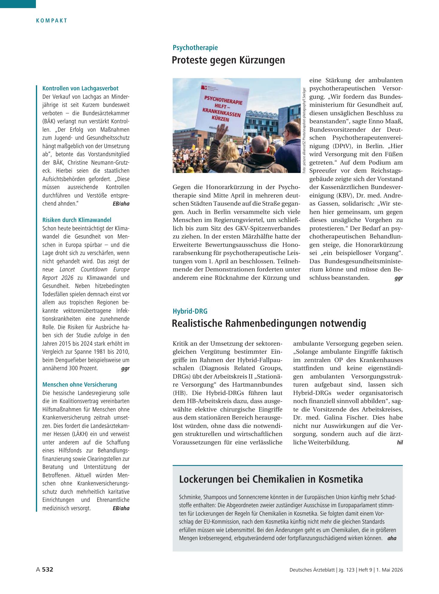 Vorschauseite 1: Lockerungen bei Chemikalien in Kosmetika – Deutsches Ärzteblatt