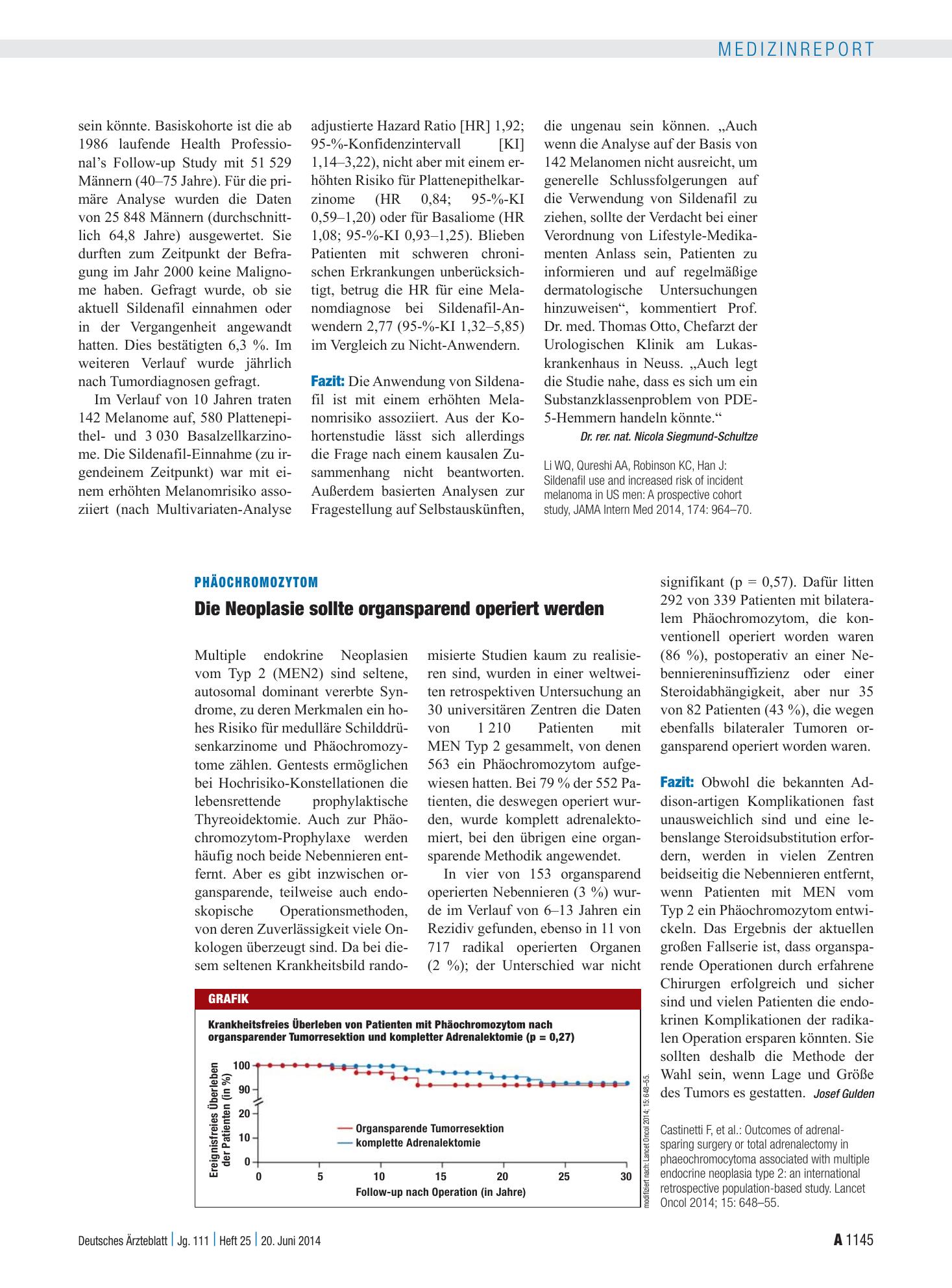 Vorschauseite 1: Phäochromozytom: Die Neoplasie sollte organsparend operiert werden – Deutsches Ärzteblatt