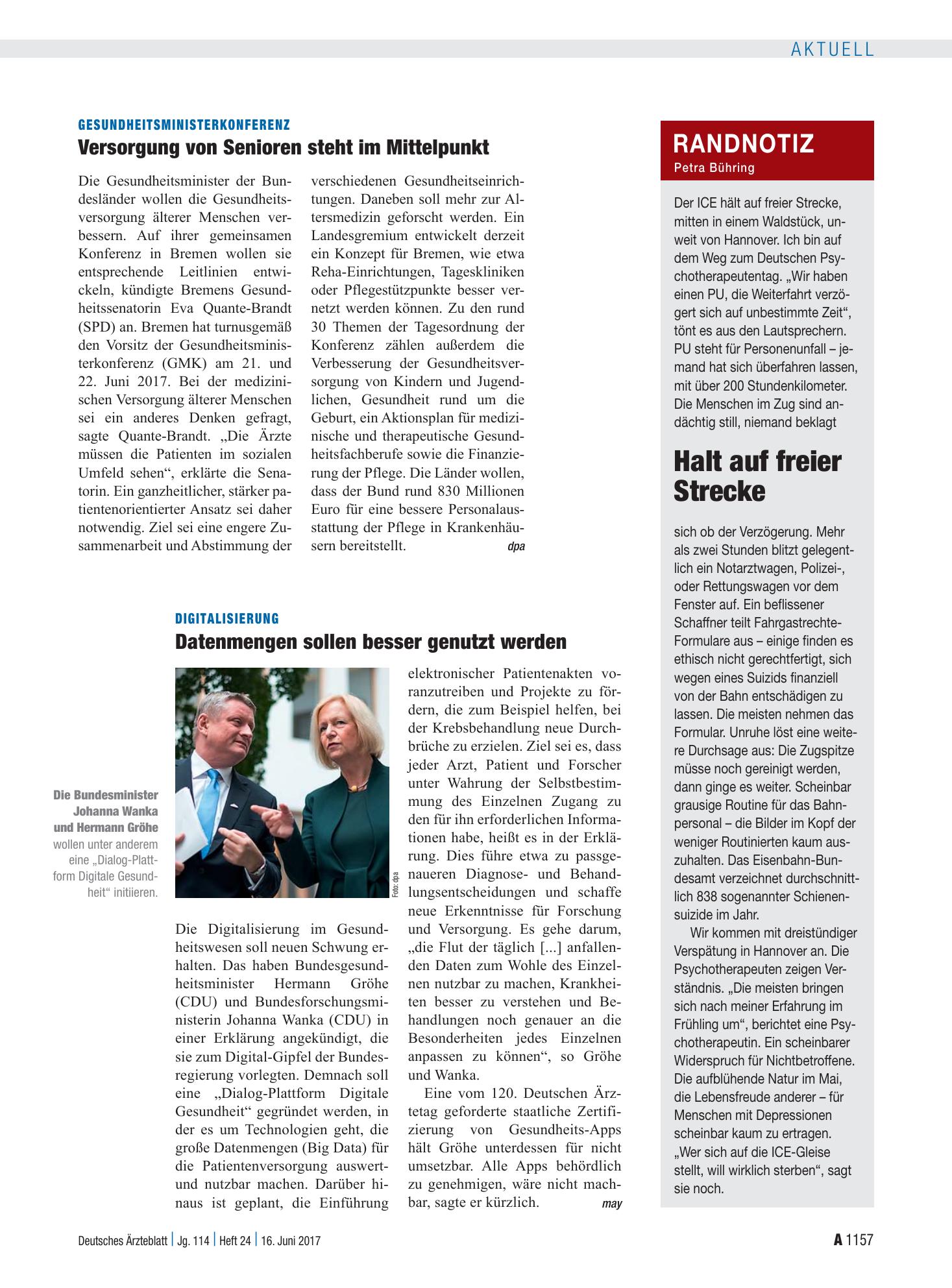 Vorschauseite 1: Digitalisierung: Datenmengen sollen besser genutzt werden – Deutsches Ärzteblatt