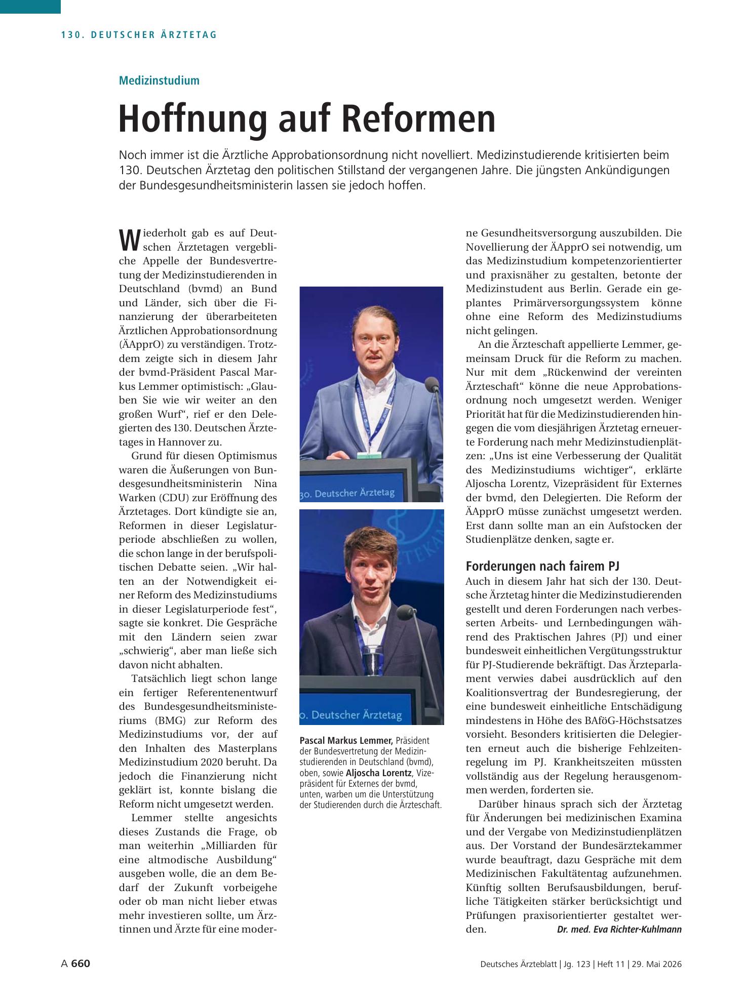 Vorschauseite 1: Medizinstudium: Hoffnung auf Reformen – Deutsches Ärzteblatt