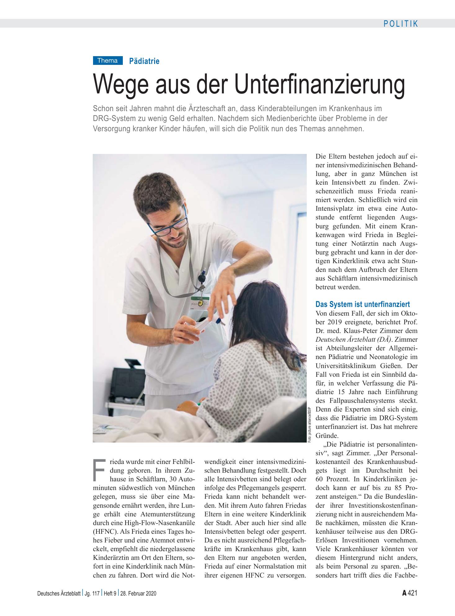 Vorschauseite 1: Pädiatrie: Wege aus der Unterfinanzierung – Deutsches Ärzteblatt