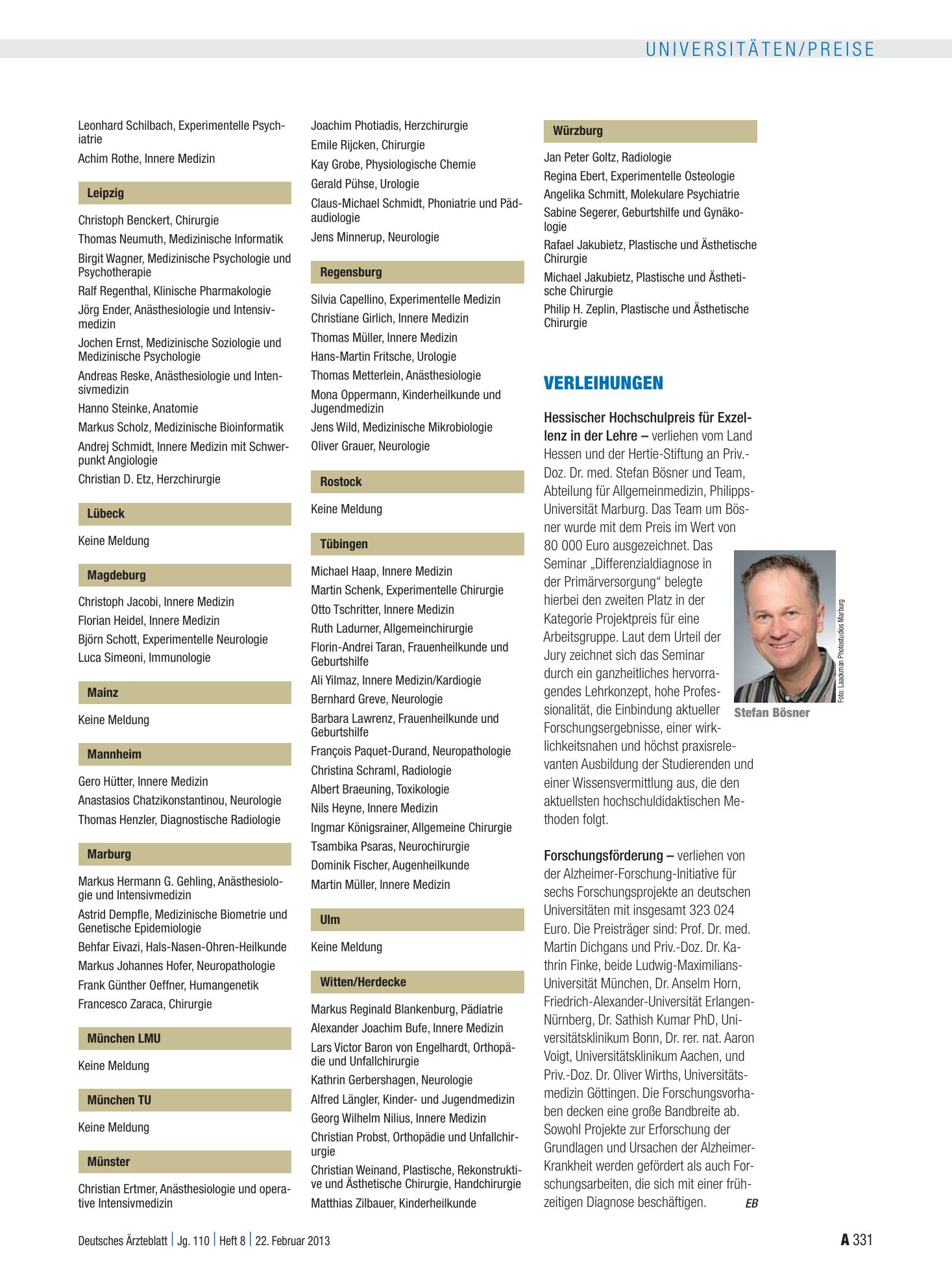 Vorschauseite 1: Verleihungen – Deutsches Ärzteblatt