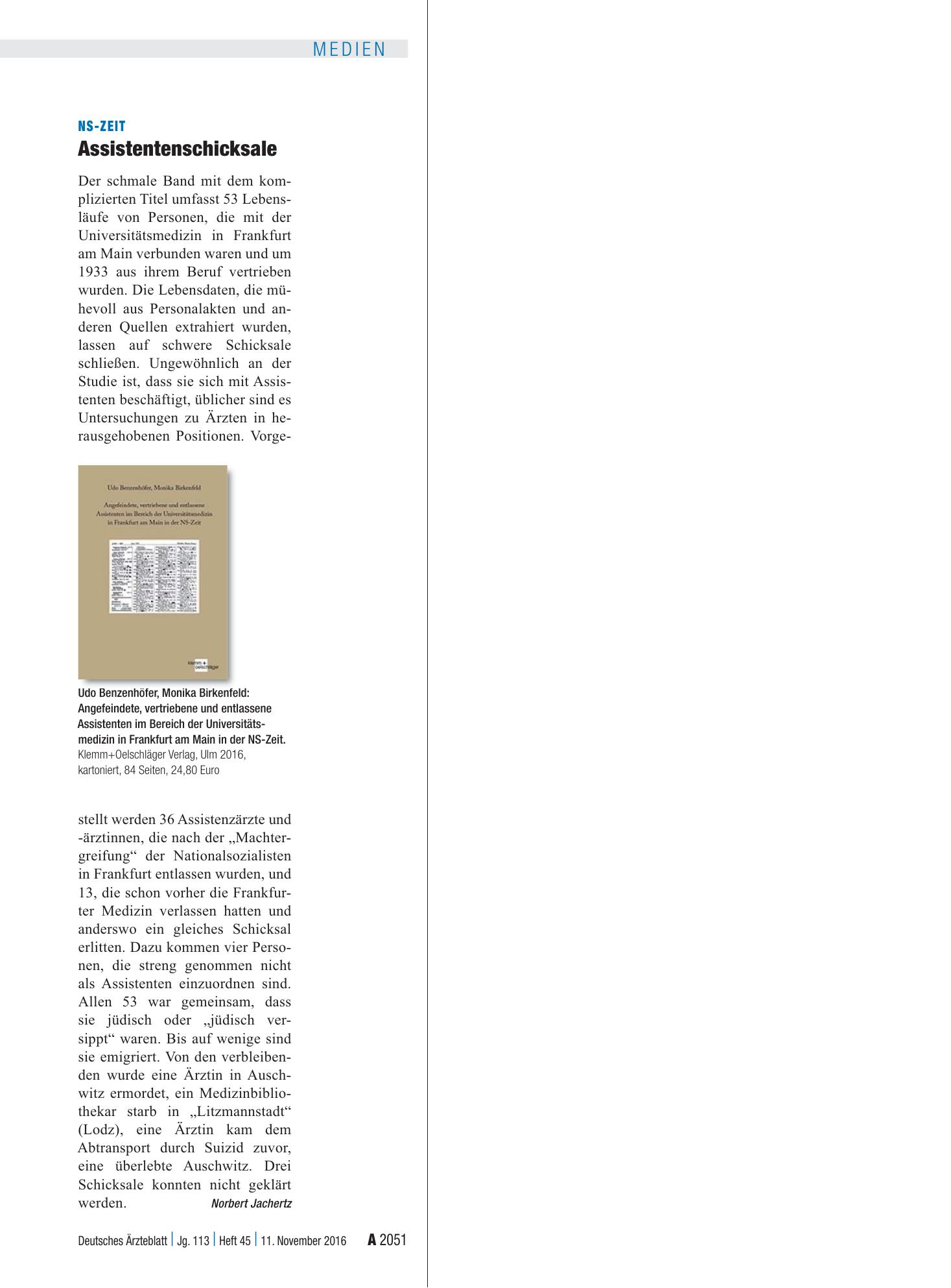 Vorschauseite 1: NS-Zeit: Assistentenschicksale – Deutsches Ärzteblatt