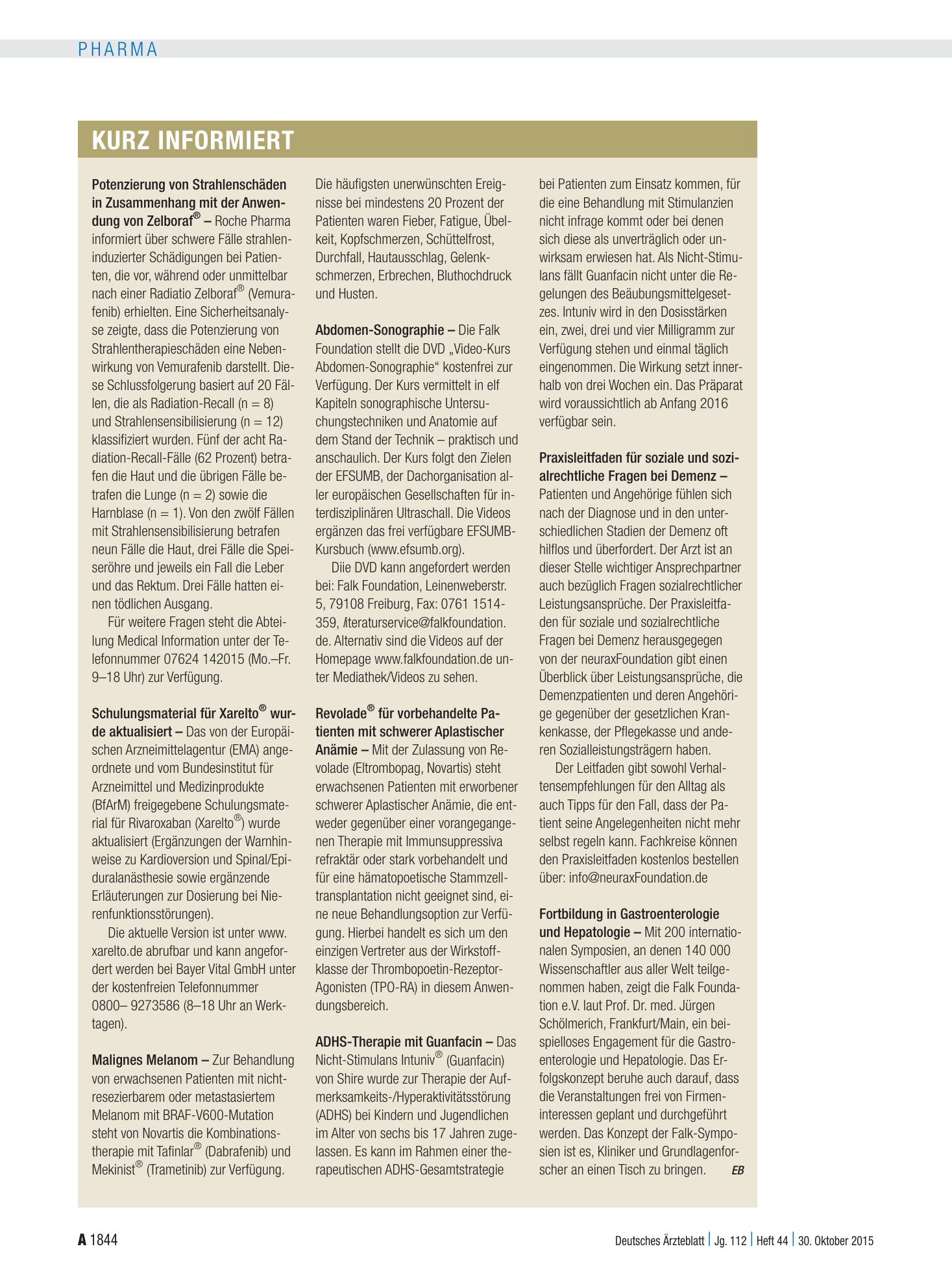 Vorschauseite 1: Kurz informiert – Deutsches Ärzteblatt