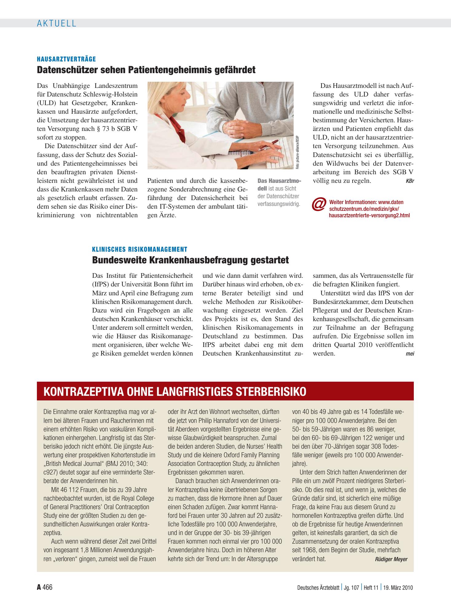 Vorschauseite 1: Hausarztverträge: Datenschützer sehen Patientengeheimnis gefährdet – Deutsches Ärzteblatt