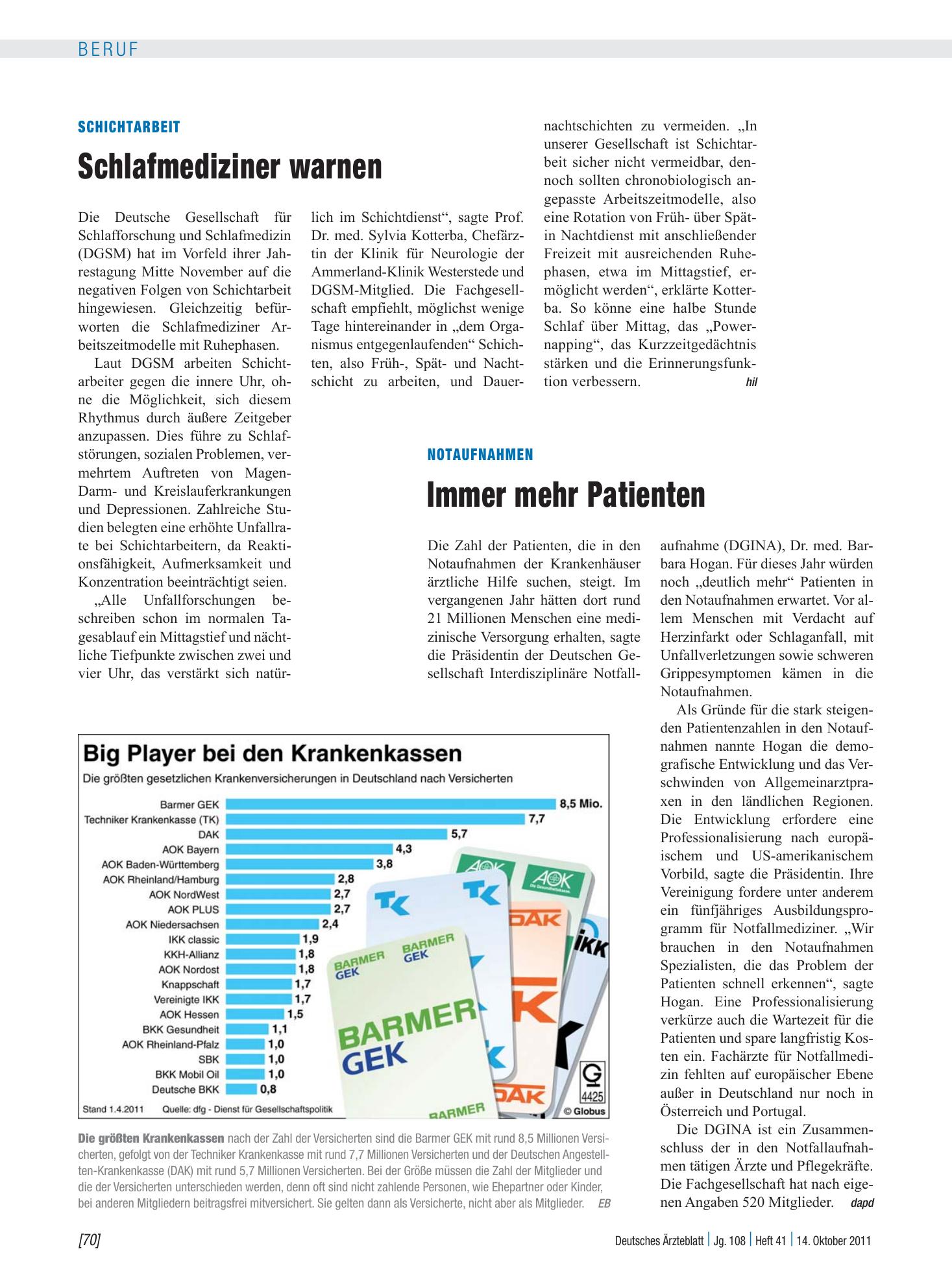 Vorschauseite 1: Big Player bei den Krankenkassen – Deutsches Ärzteblatt