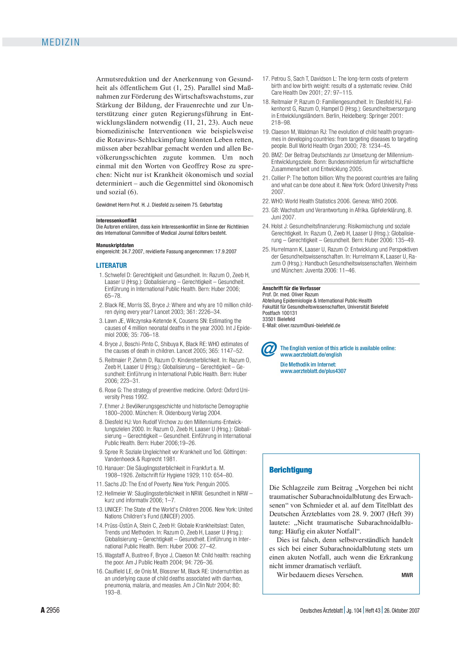 Vorschauseite 1: Berichtigung – Deutsches Ärzteblatt