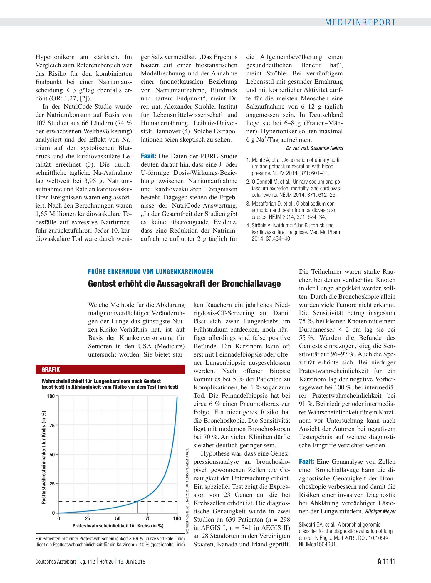Vorschauseite 1: Frühe Erkennung von Lungenkarzinomen: Gentest erhöht die Aussagekraft der Bronchiallavage – Deutsches Ärzteblatt
