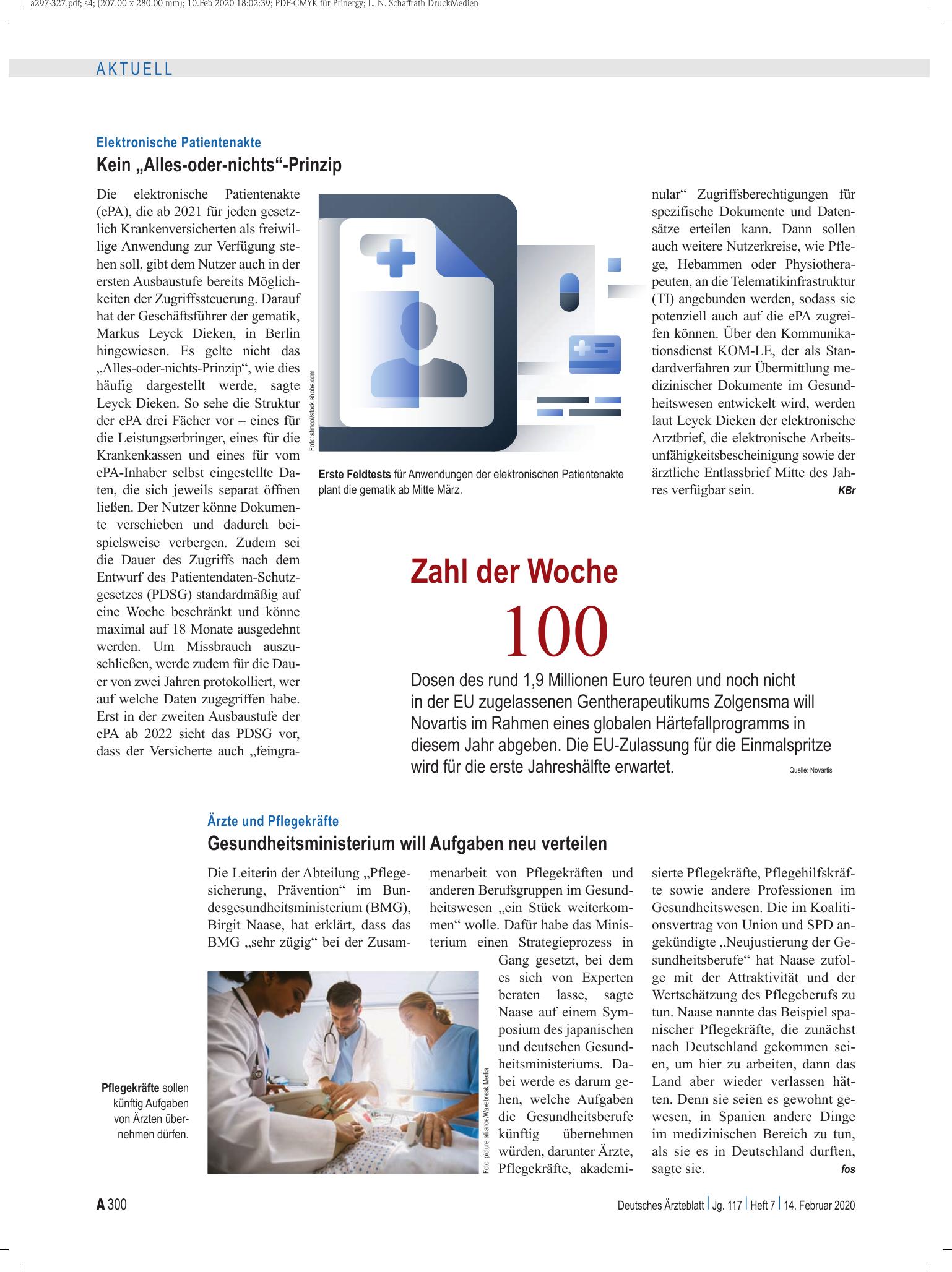 Vorschauseite 1: Zahl der Woche 100 – Deutsches Ärzteblatt