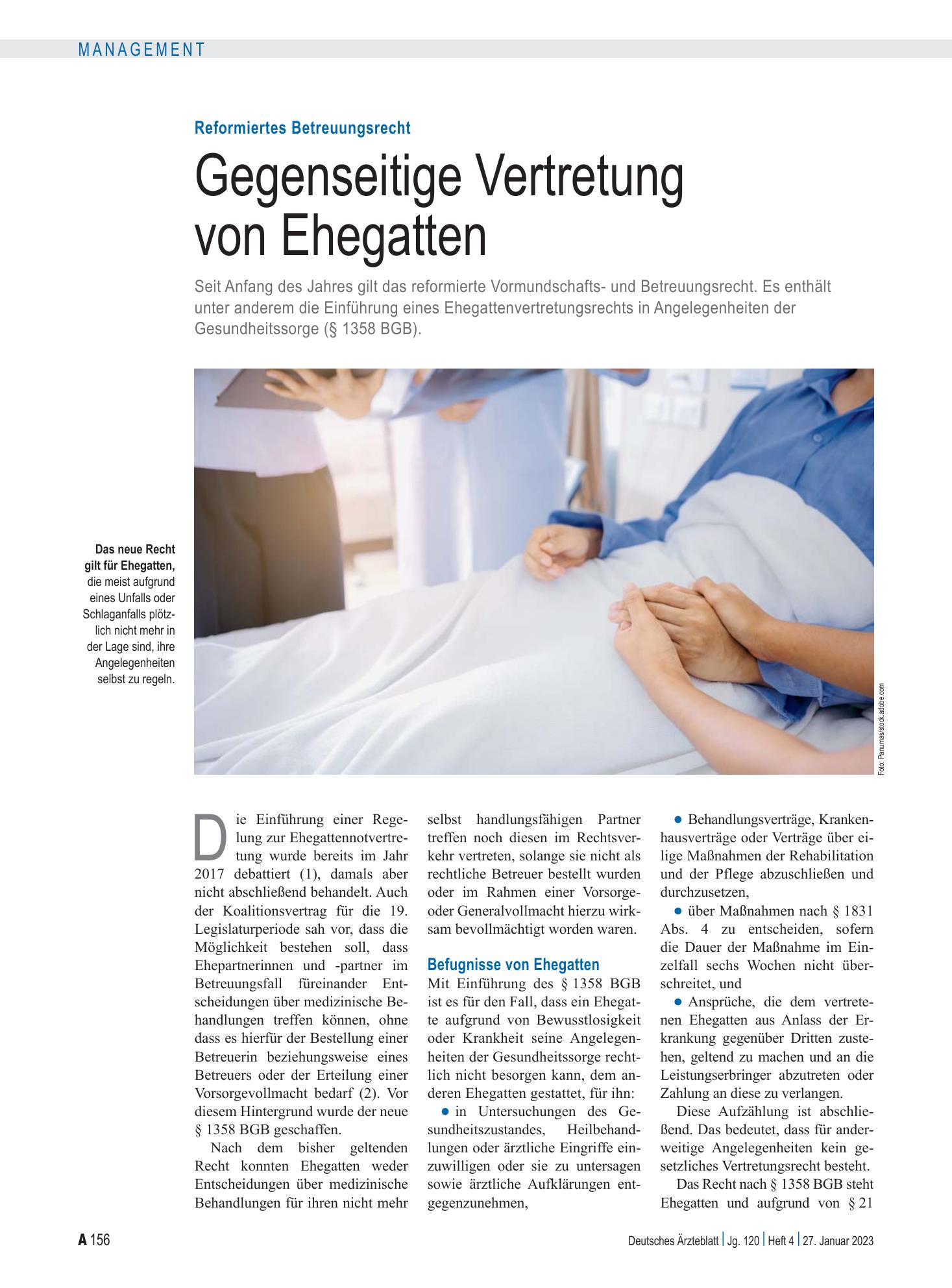 Vorschauseite 1: Reformiertes Betreuungsrecht: Gegenseitige Vertretung von Ehegatten – Deutsches Ärzteblatt