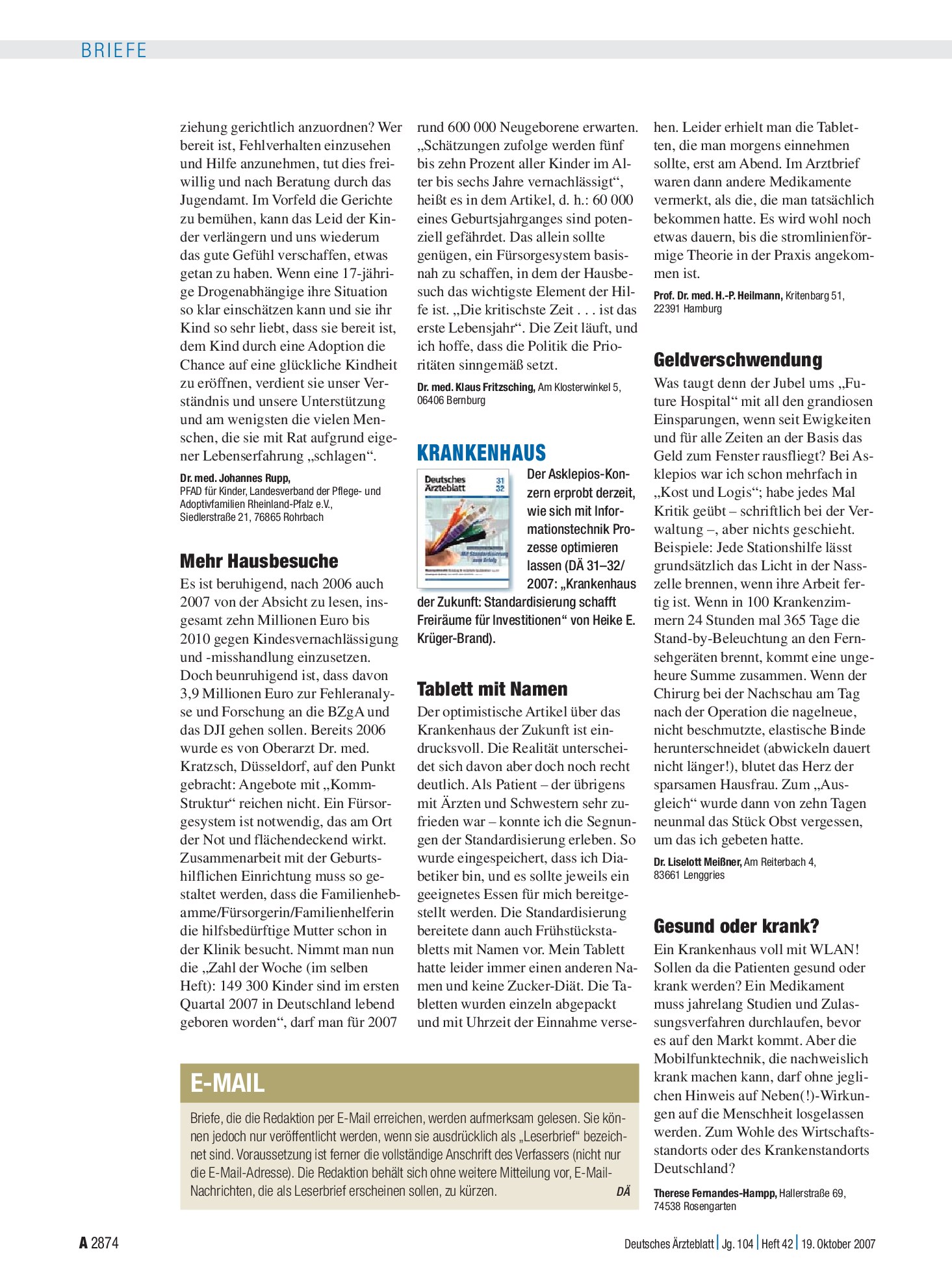 Vorschauseite 1: Krankenhaus: Tablett mit Namen – Deutsches Ärzteblatt