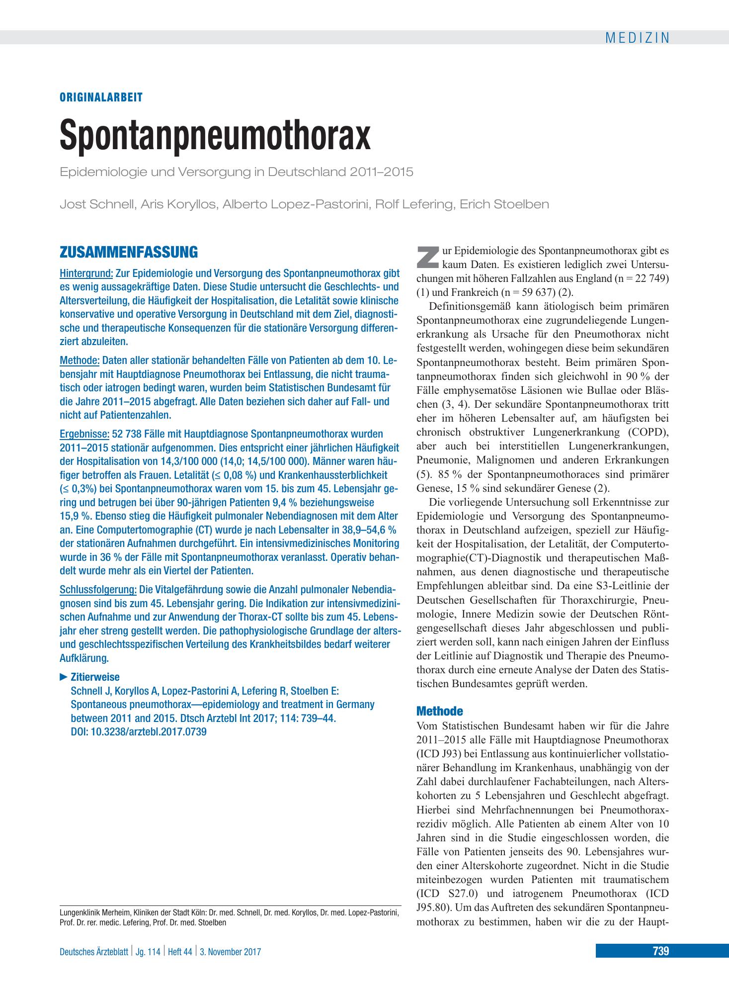 Vorschauseite 1: Spontanpneumothorax – Deutsches Ärzteblatt