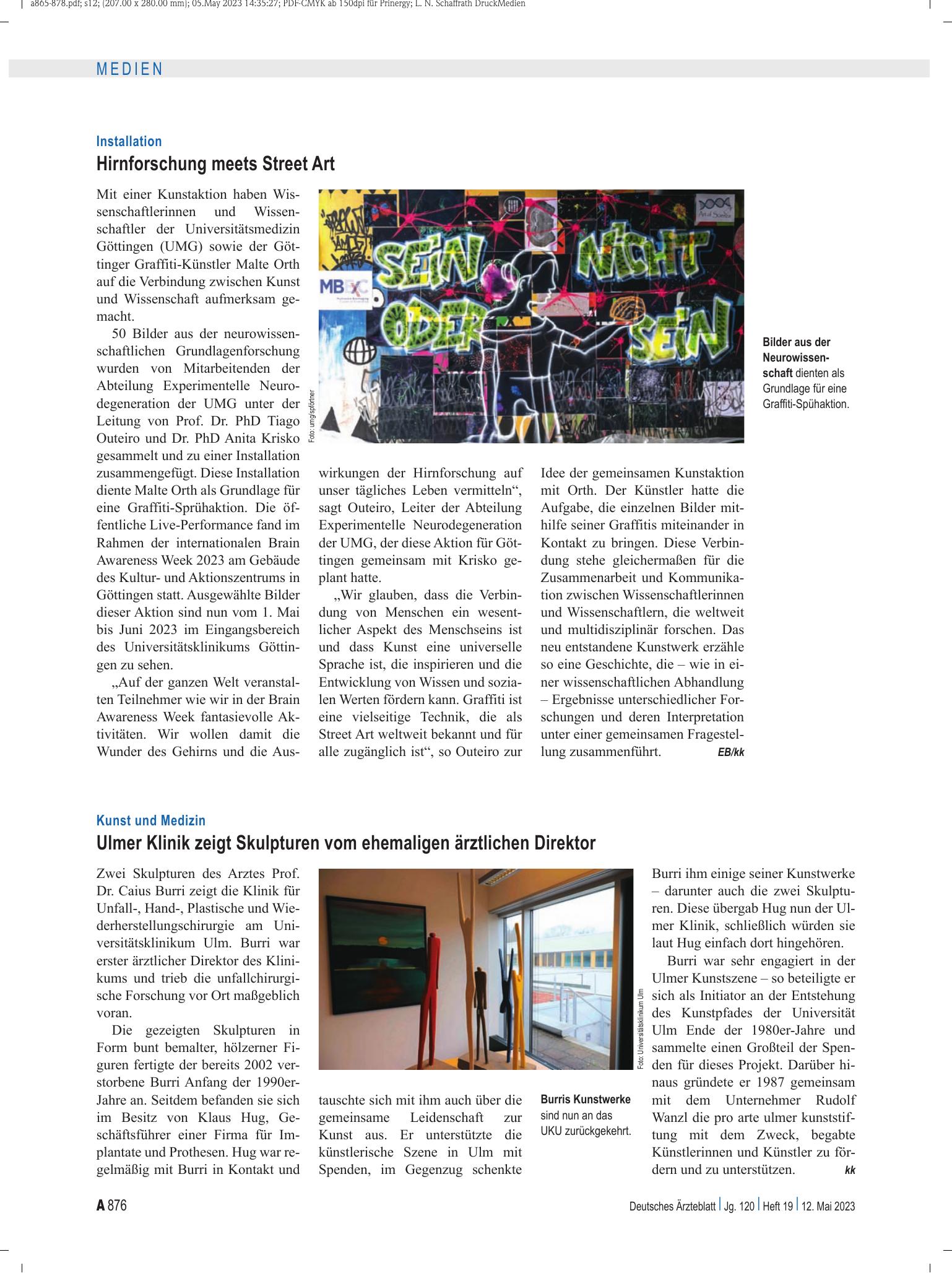 Vorschauseite 1: Installation: Hirnforschung meets Street Art – Deutsches Ärzteblatt