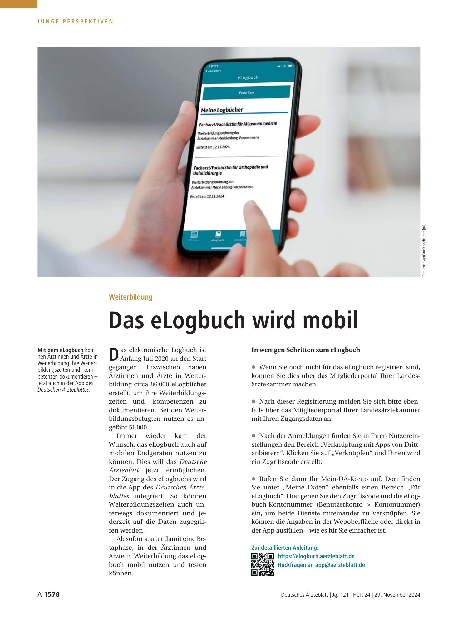 Vorschauseite 1: Weiterbildung: Das eLogbuch wird mobil – Deutsches Ärzteblatt