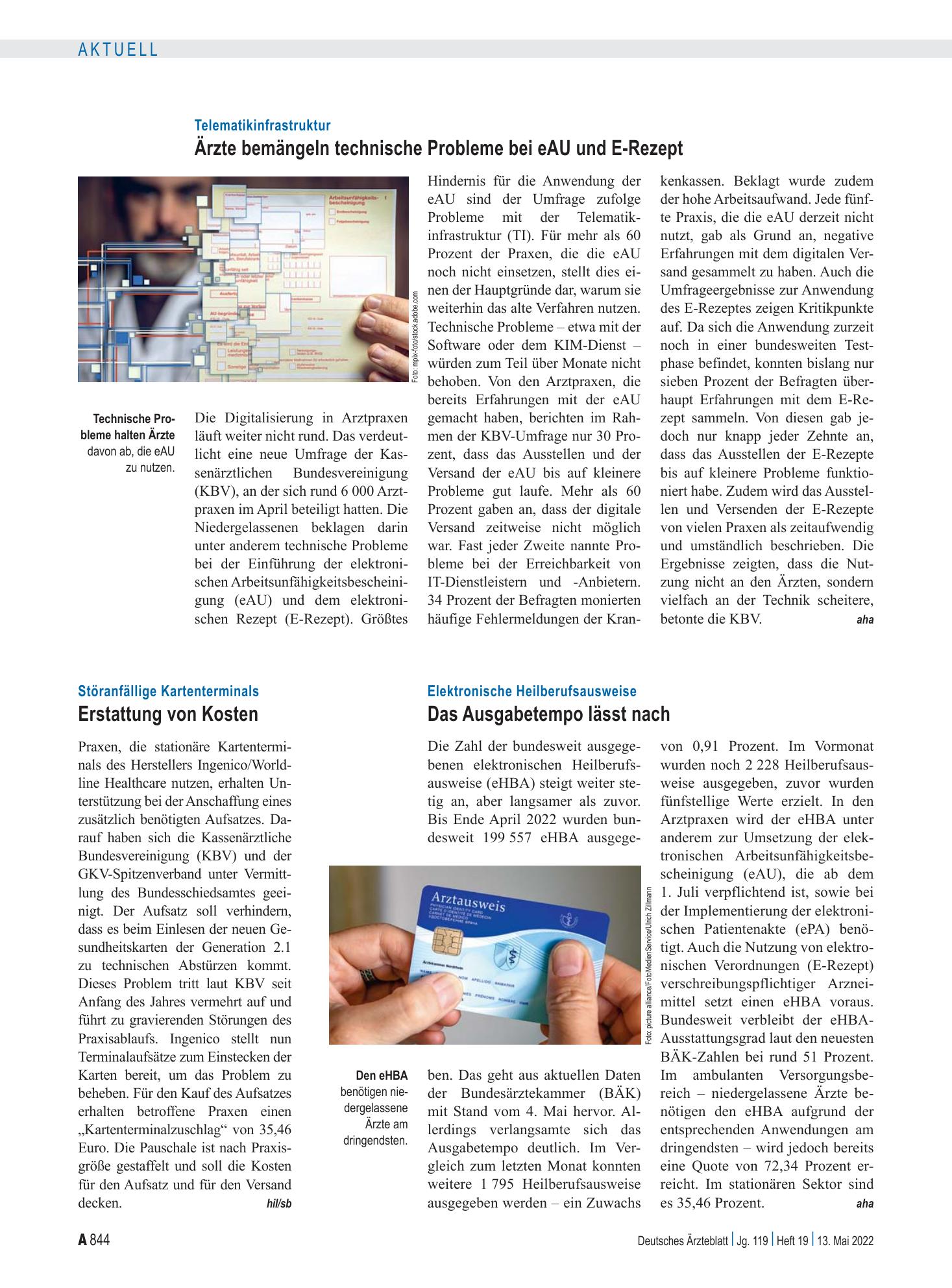 Vorschauseite 1: Störanfällige Kartenterminals: Erstattung von Kosten – Deutsches Ärzteblatt