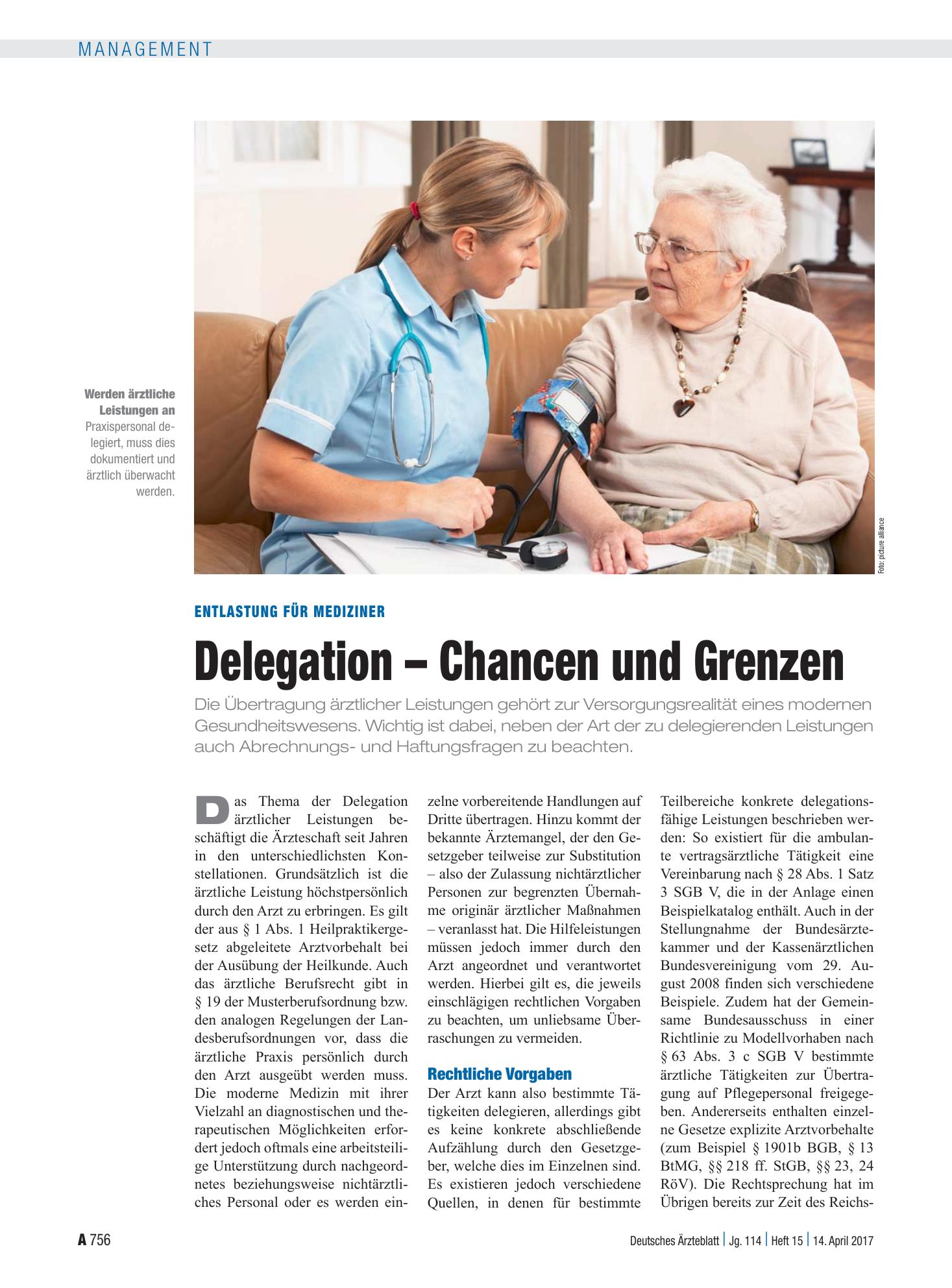 Vorschauseite 1: Entlastung für Mediziner: Delegation – Chancen und Grenzen – Deutsches Ärzteblatt