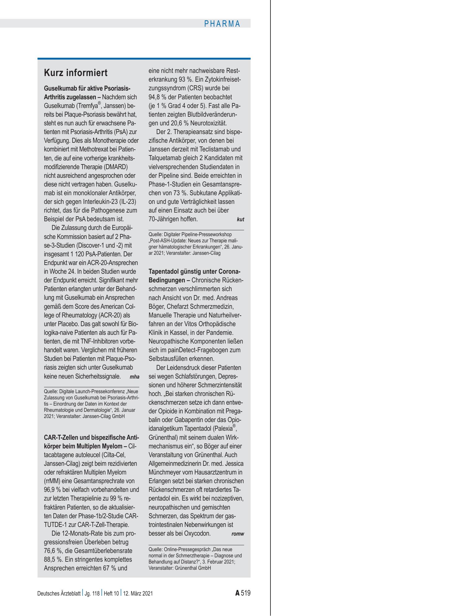 Vorschauseite 1: Kurz informiert – Deutsches Ärzteblatt