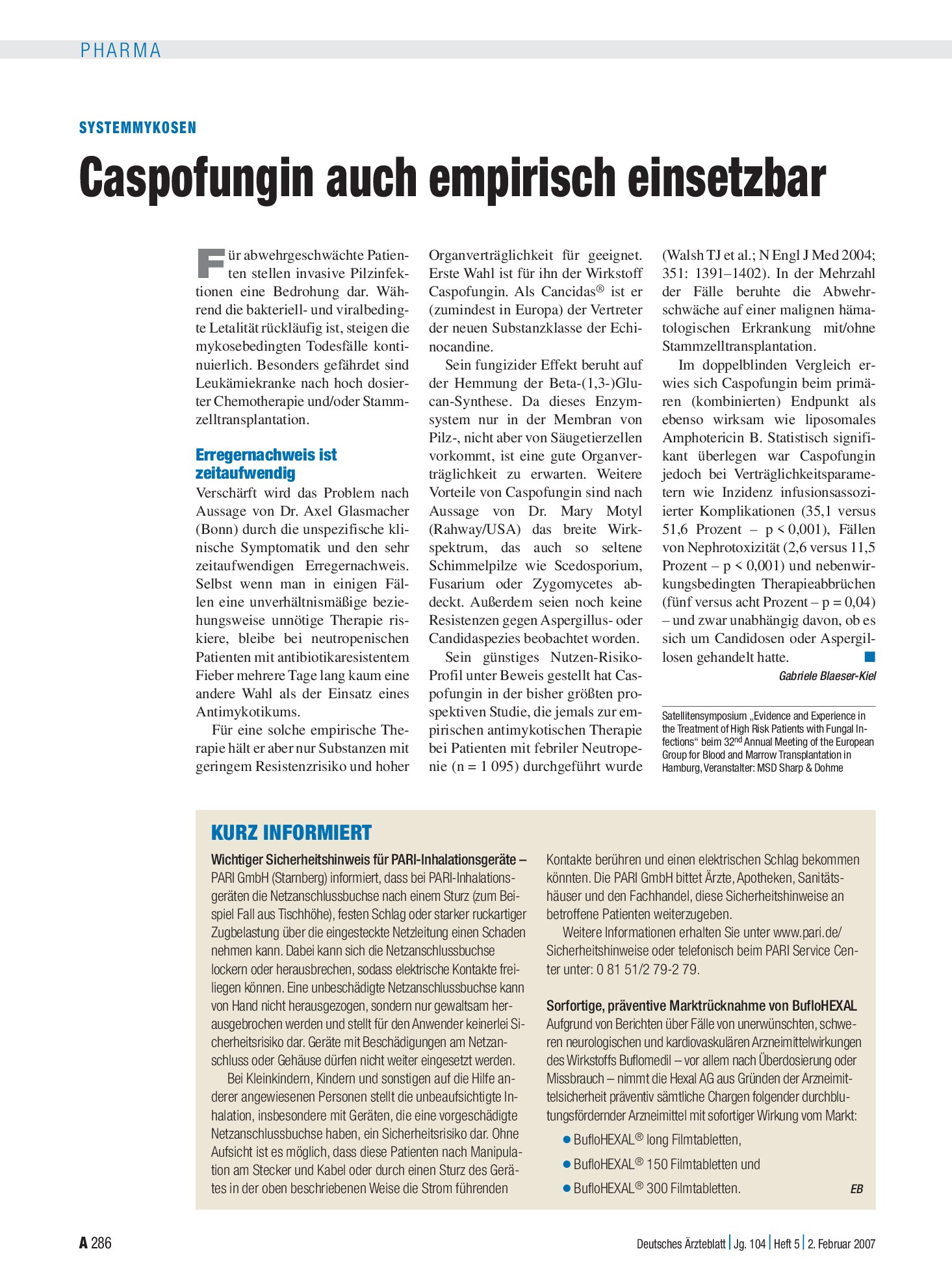 Vorschauseite 1: KURZ INFORMIERT – Deutsches Ärzteblatt