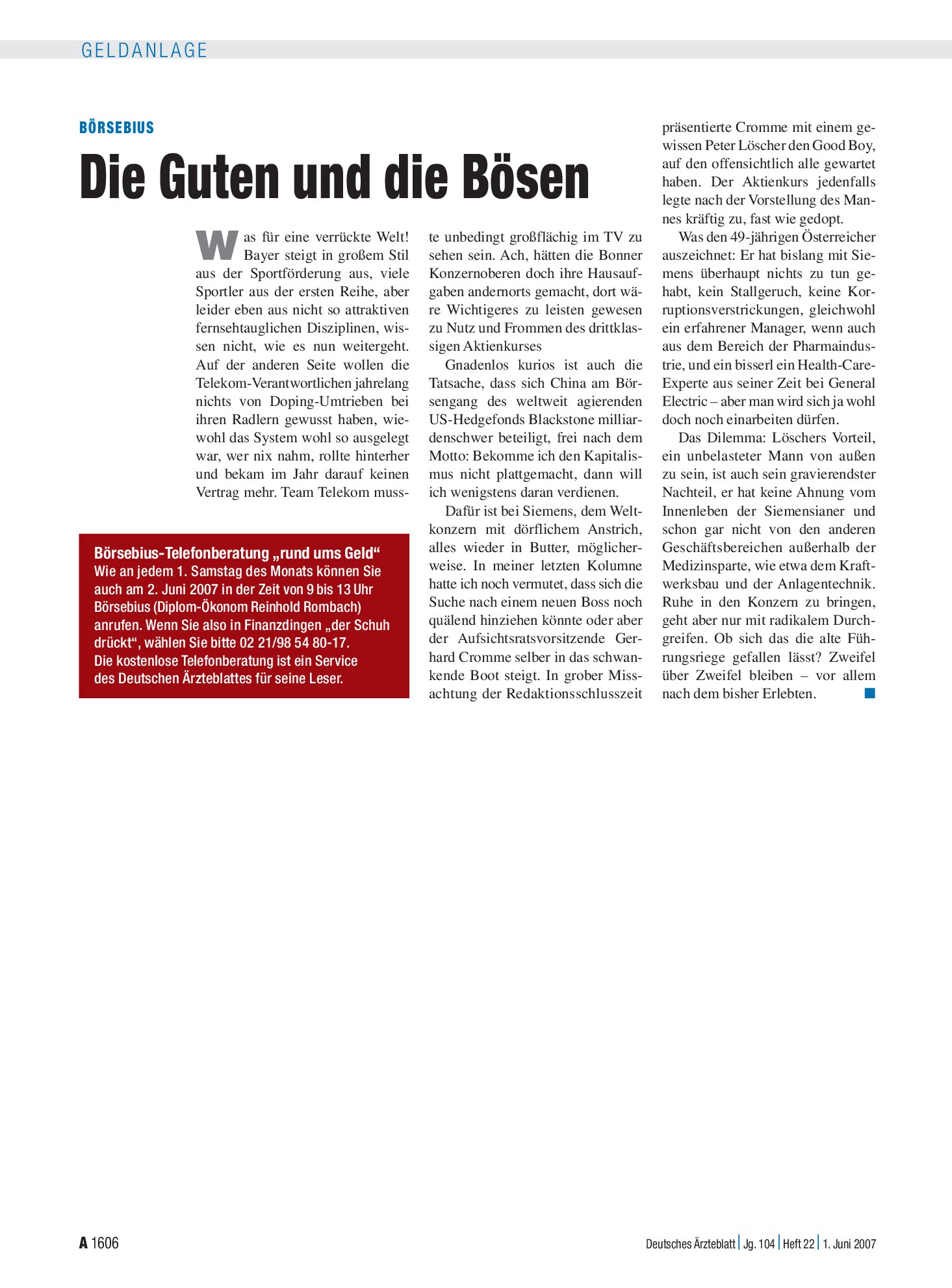 Vorschauseite 1: Die Guten und die Bösen – Deutsches Ärzteblatt
