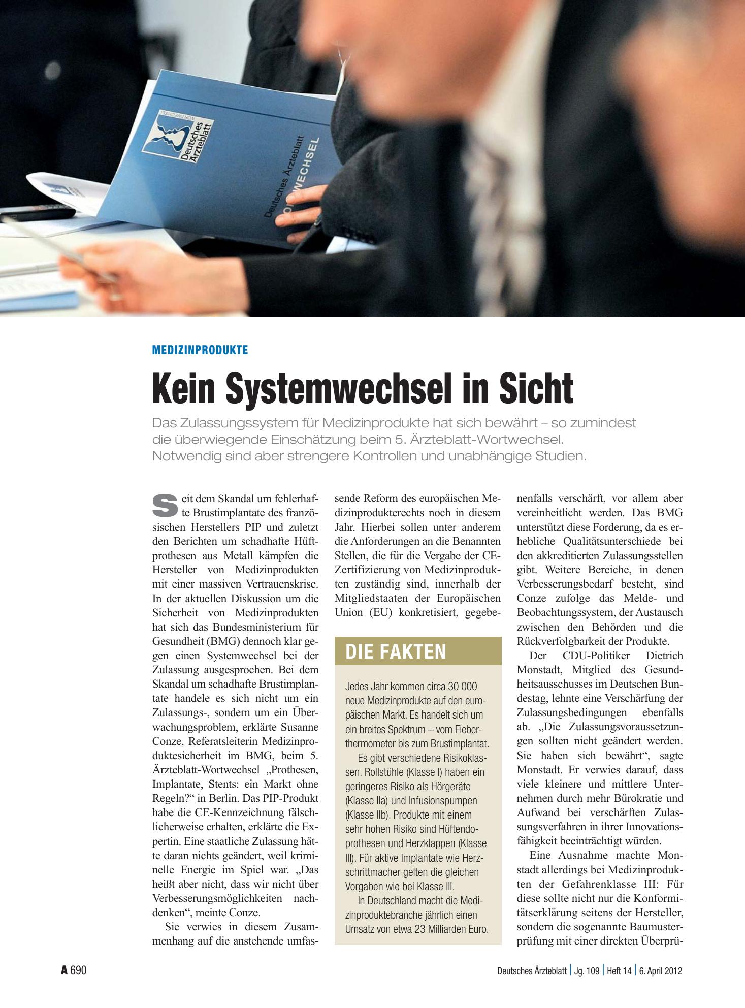 Vorschauseite 1: Medizinprodukte: Kein Systemwechsel in Sicht – Deutsches Ärzteblatt