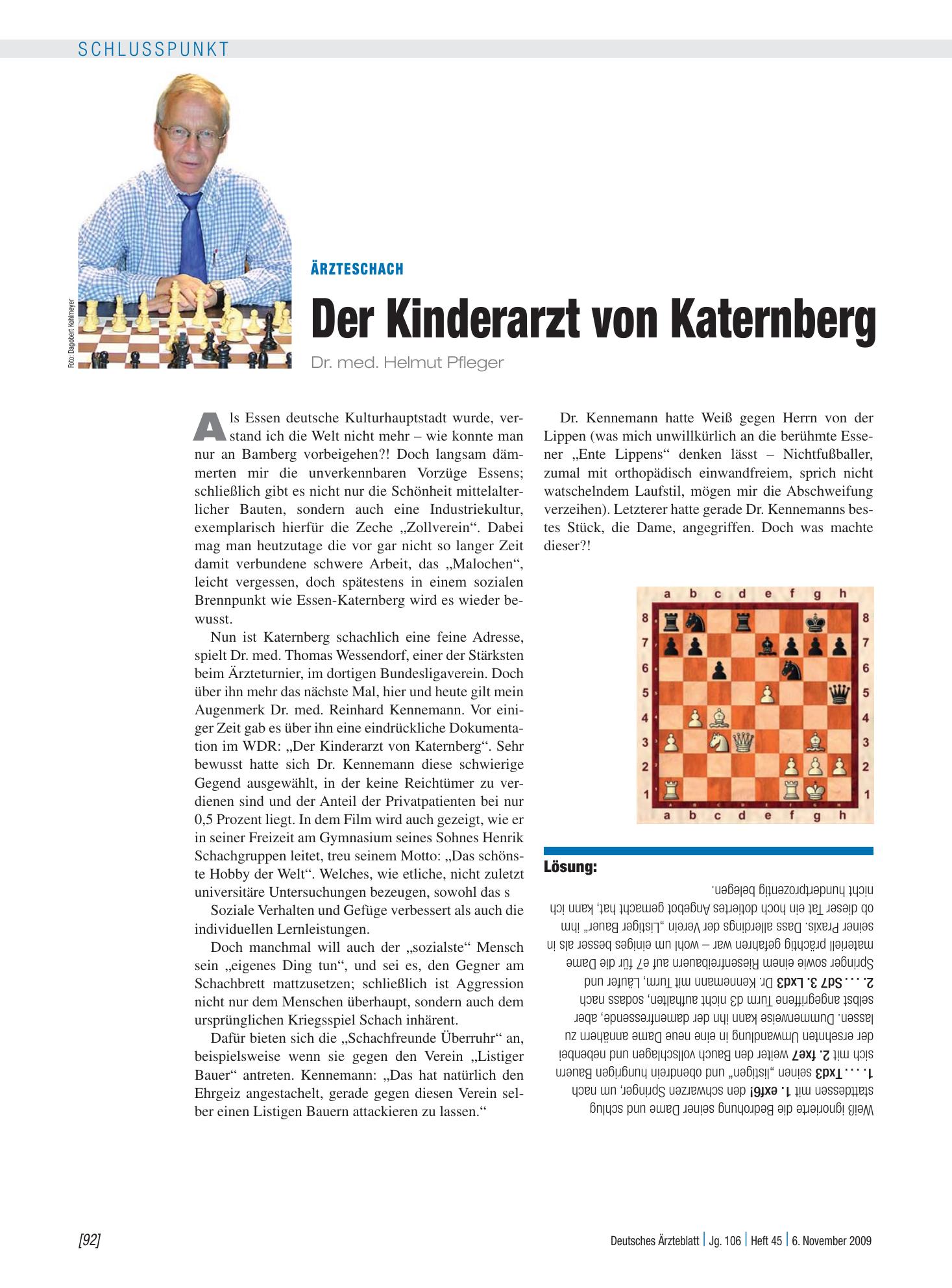 Vorschauseite 1: Ärzteschach: Der Kinderarzt von Katernberg – Deutsches Ärzteblatt