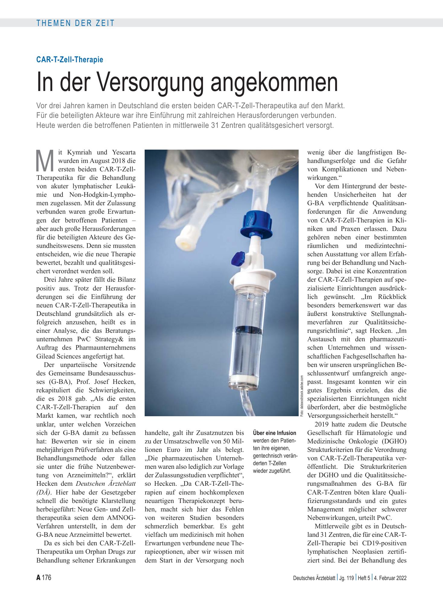 Vorschauseite 1: CAR-T-Zell-Therapie: In der Versorgung angekommen – Deutsches Ärzteblatt