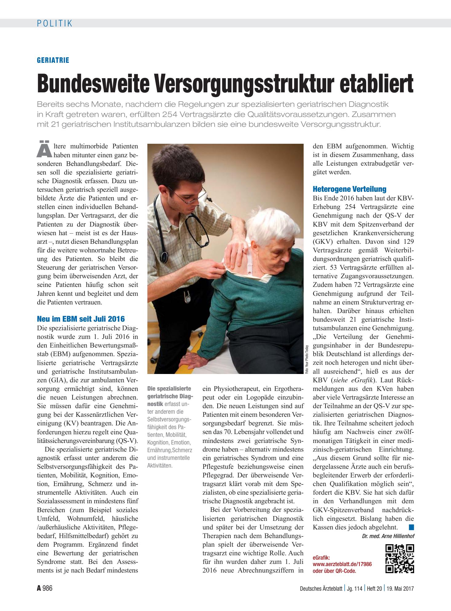 Vorschauseite 1: Geriatrie: Bundesweite Versorgungsstruktur etabliert – Deutsches Ärzteblatt