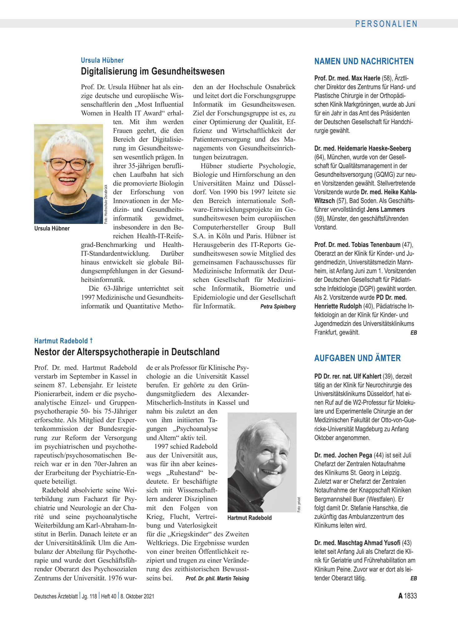 Vorschauseite 1: Aufgaben und Ämter – Deutsches Ärzteblatt