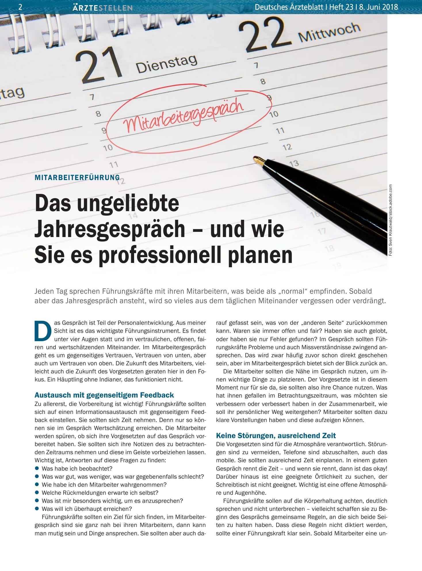 Vorschauseite 1: Mitarbeiterführung: Das ungeliebte Jahresgespräch – und wie Sie es professionell planen – Deutsches Ärzteblatt