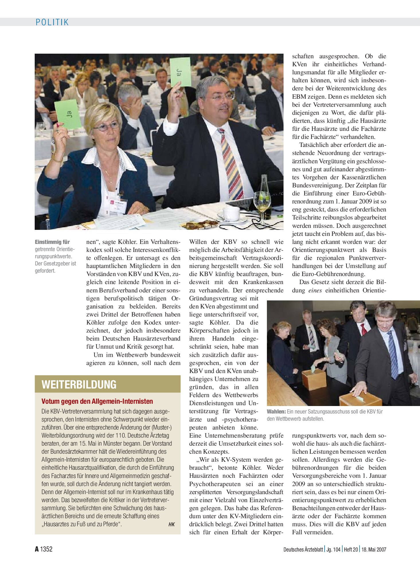 Vorschauseite 1: Weiterbildung: Votum gegen den Allgemein-Internisten – Deutsches Ärzteblatt