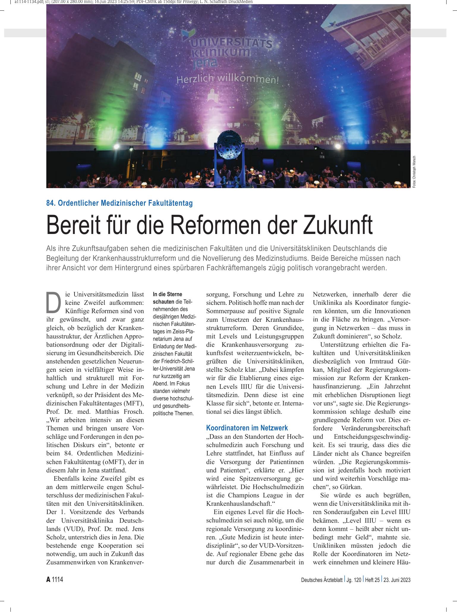 Vorschauseite 1: 84. Ordentlicher Medizinischer Fakultätentag: Bereit für die Reformen der Zukunft – Deutsches Ärzteblatt