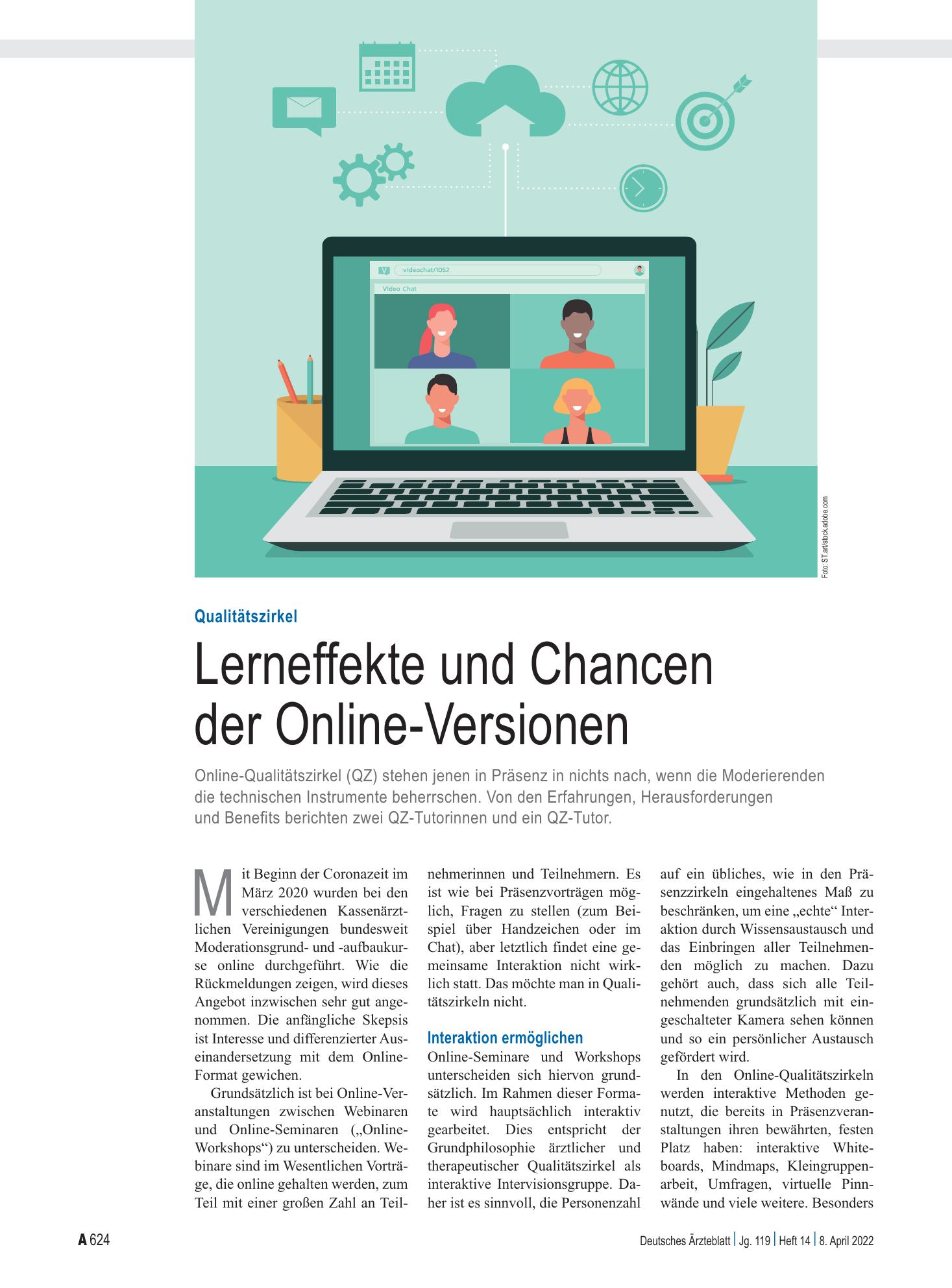 Vorschauseite 1: Qualitätszirkel: Lerneffekte und Chancen der Online-Versionen – Deutsches Ärzteblatt