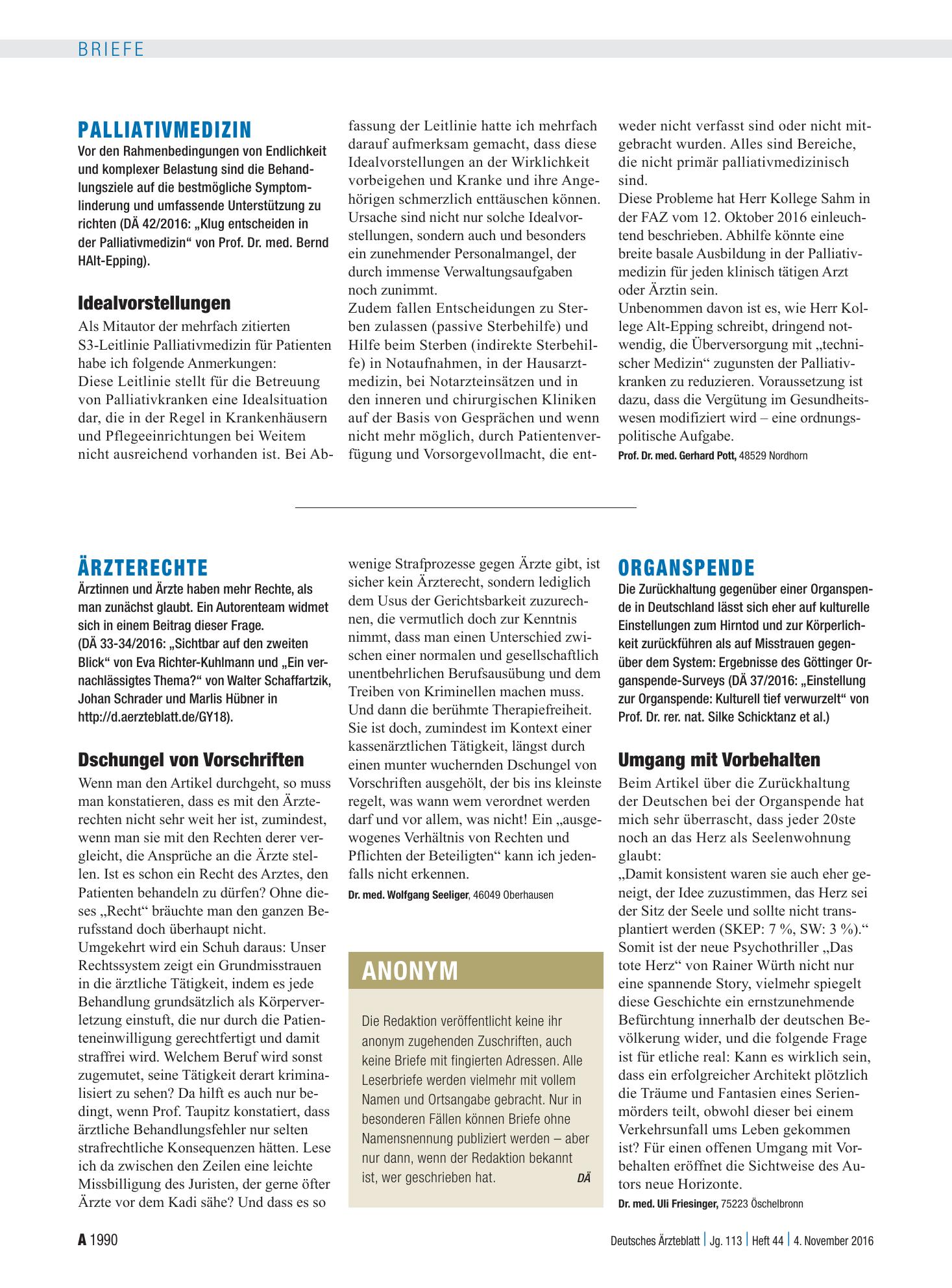 Vorschauseite 1: Organspende: Umgang mit Vorbehalten – Deutsches Ärzteblatt