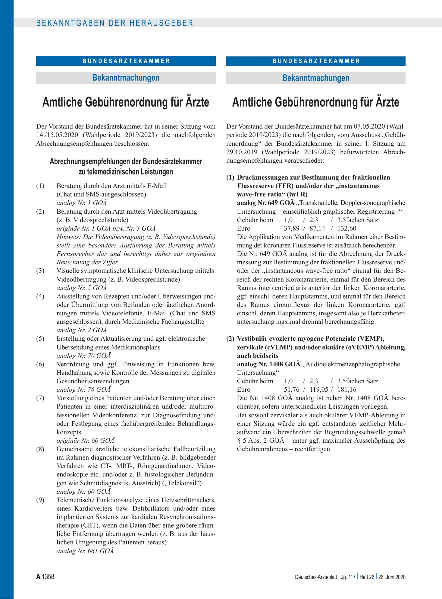 Vorschauseite 1: Amtliche Gebührenordnung für Ärzte: Abrechnungsempfehlungen – Deutsches Ärzteblatt