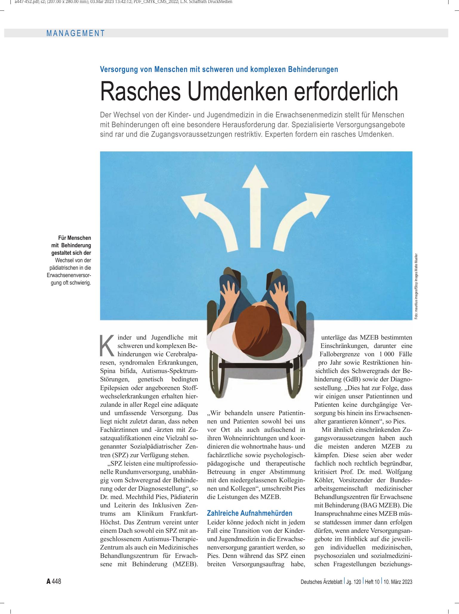 Vorschauseite 1: Versorgung von Menschen mit schweren und komplexen Behinderungen: Rasches Umdenken erforderlich – Deutsches Ärzteblatt