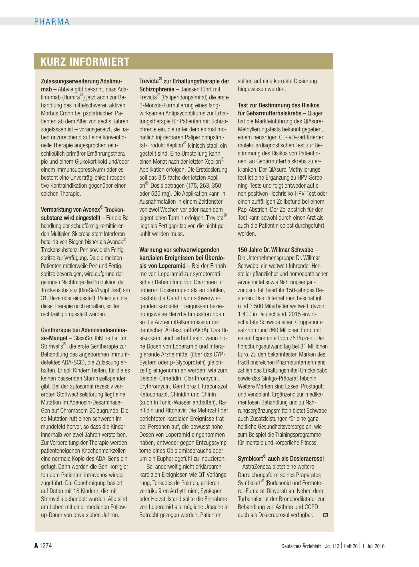 Vorschauseite 1: Kurz informiert – Deutsches Ärzteblatt