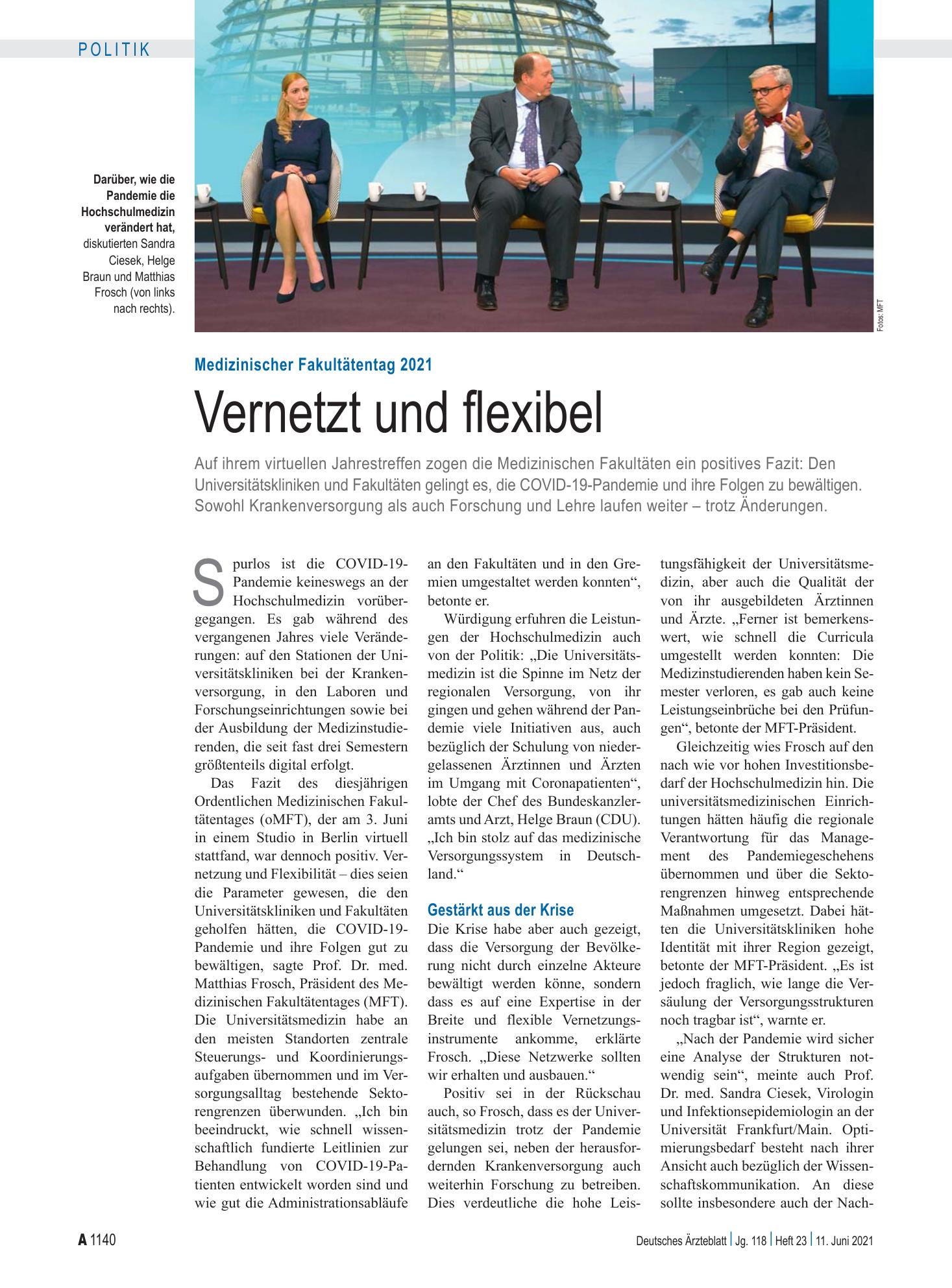 Vorschauseite 1: Medizinischer Fakultätentag 2021: Vernetzt und flexibel – Deutsches Ärzteblatt