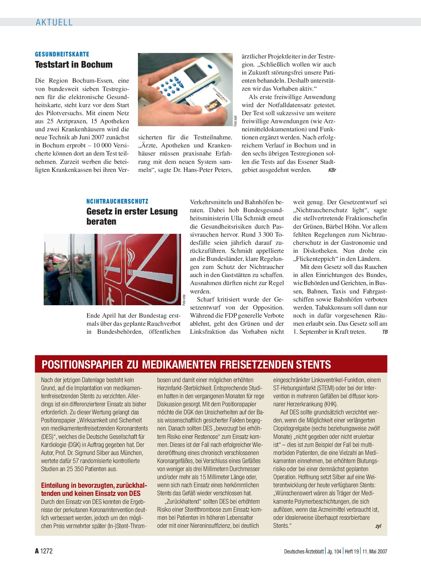 Vorschauseite 1: Gesundheitskarte: Teststart in Bochum – Deutsches Ärzteblatt