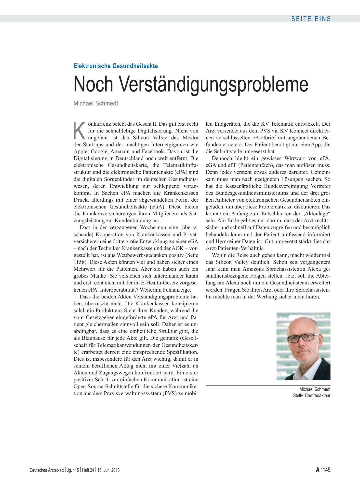 Vorschauseite 1: Elektronische Gesundheitsakte: Noch Verständigungsprobleme – Deutsches Ärzteblatt
