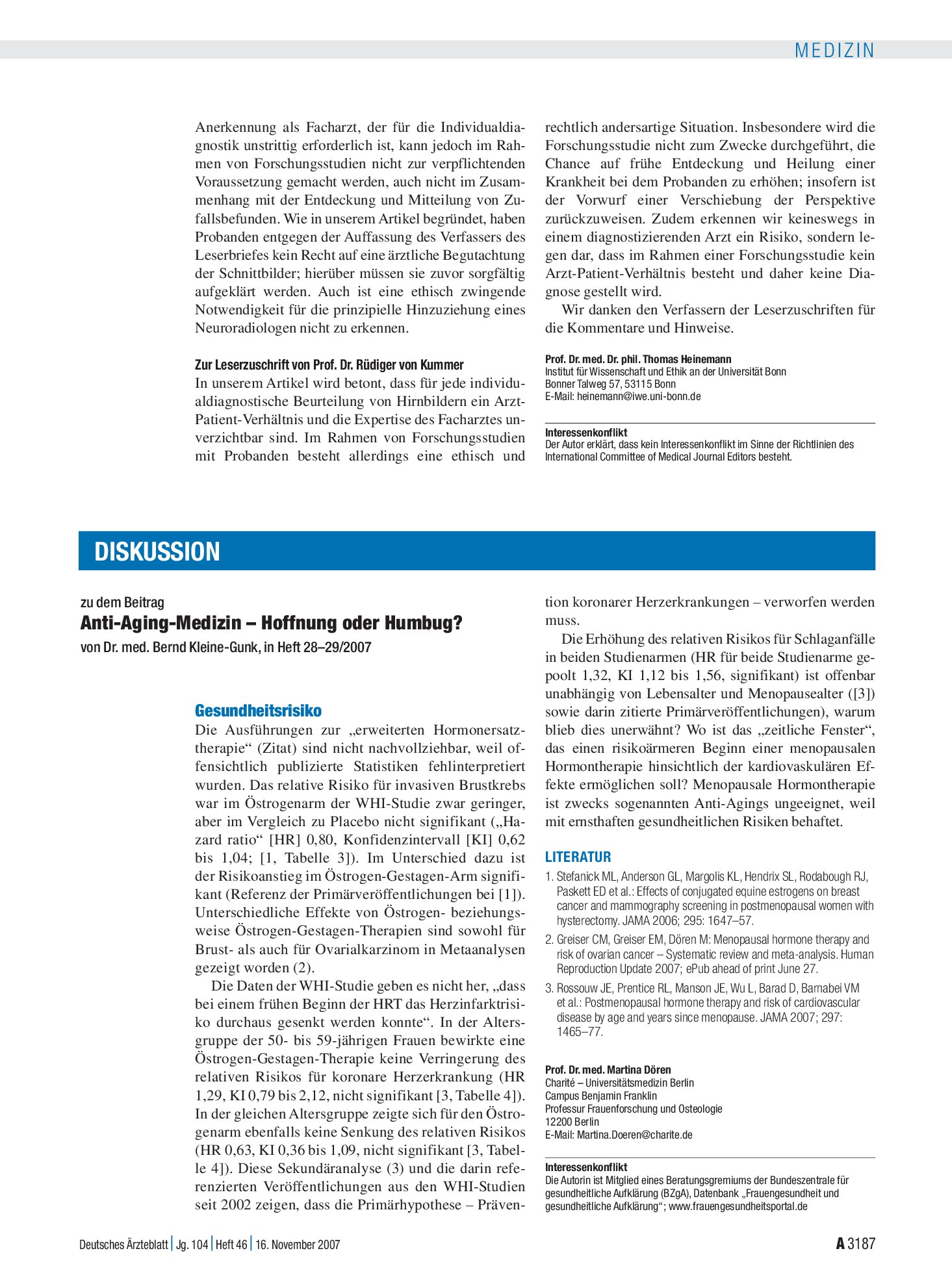 Vorschauseite 1: Anti-Aging-Medizin: Hoffnung oder Humbug? Gesundheitsrisiko – Deutsches Ärzteblatt